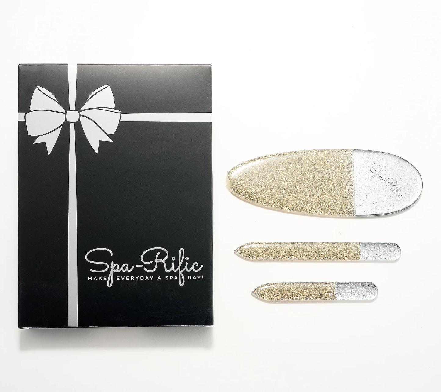 Spa-Rific 3pc Nano File Set: Professional Heavy Duty Glass Nail Files with Case Kit - Reusable Crystal Fingernail Manicure and Pedicure Tools for Men, Women, and Adults (Gold Shimmer)