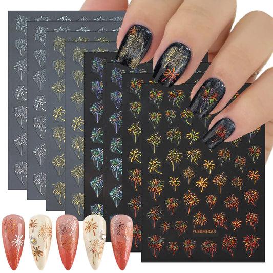 8 Sheets Colorful Firework Nail Art Stickers Aurora Holographic Fireworks Nail Decals Sky Sparkling Fireworks Laser Gold Silver Designs Nail Supplies New Year Holiday Manicure Decorations for Women