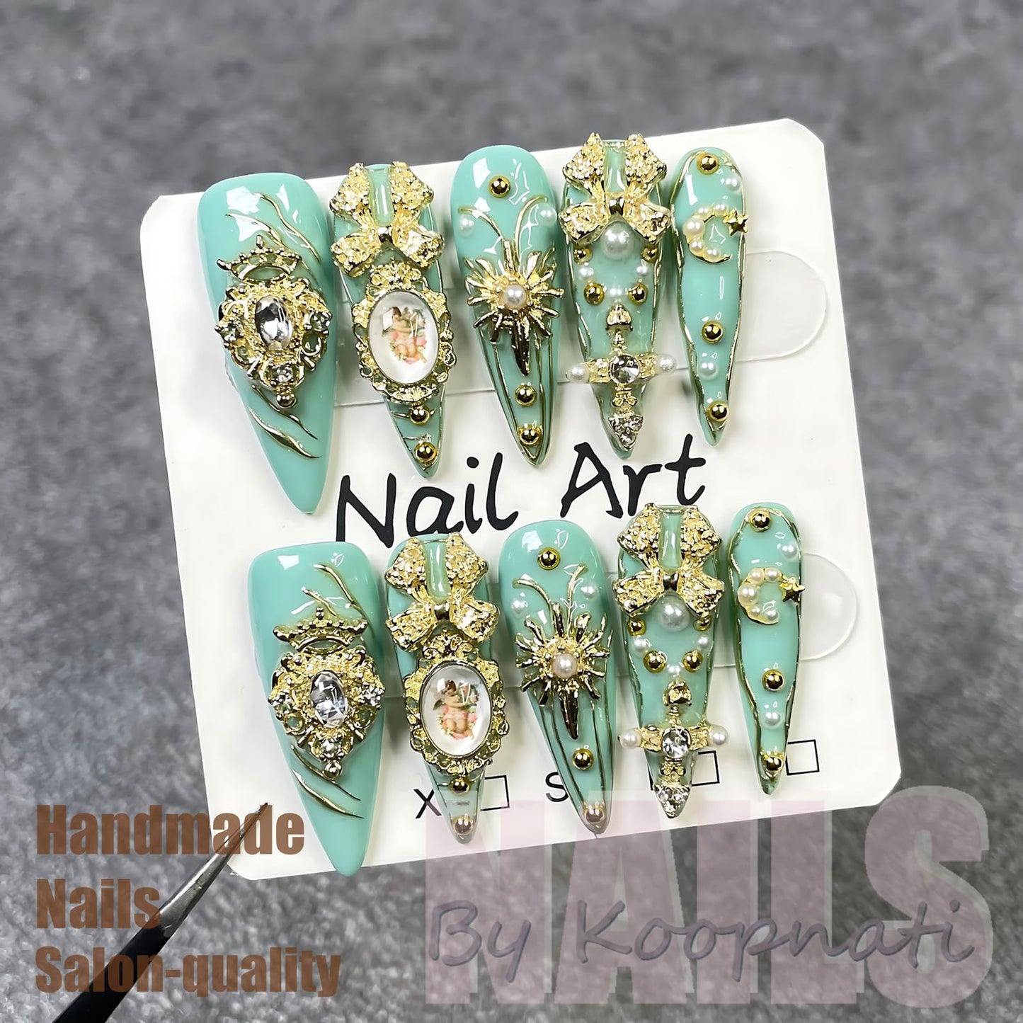 Handmade Press On Nails Almond Pink Homemade Press On Nails French Tip With 3D Design Flower Fake Nail Art For Women M