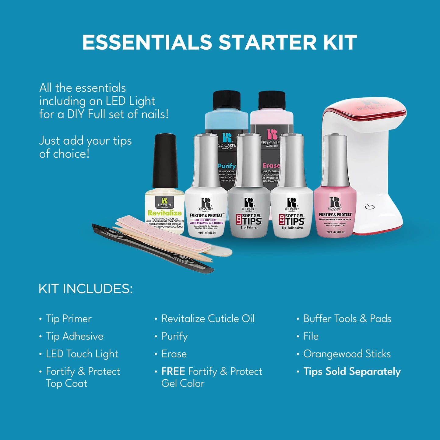 RC Red Carpet Manicure LED Soft Gel Nail Tips Essentials Kit - DIY Nail Extension System, Long-Lasting, Professional, LED Nail Light, Nail Care, Strong, Chip-Resistant (LED Soft Gel Essentials Kit)