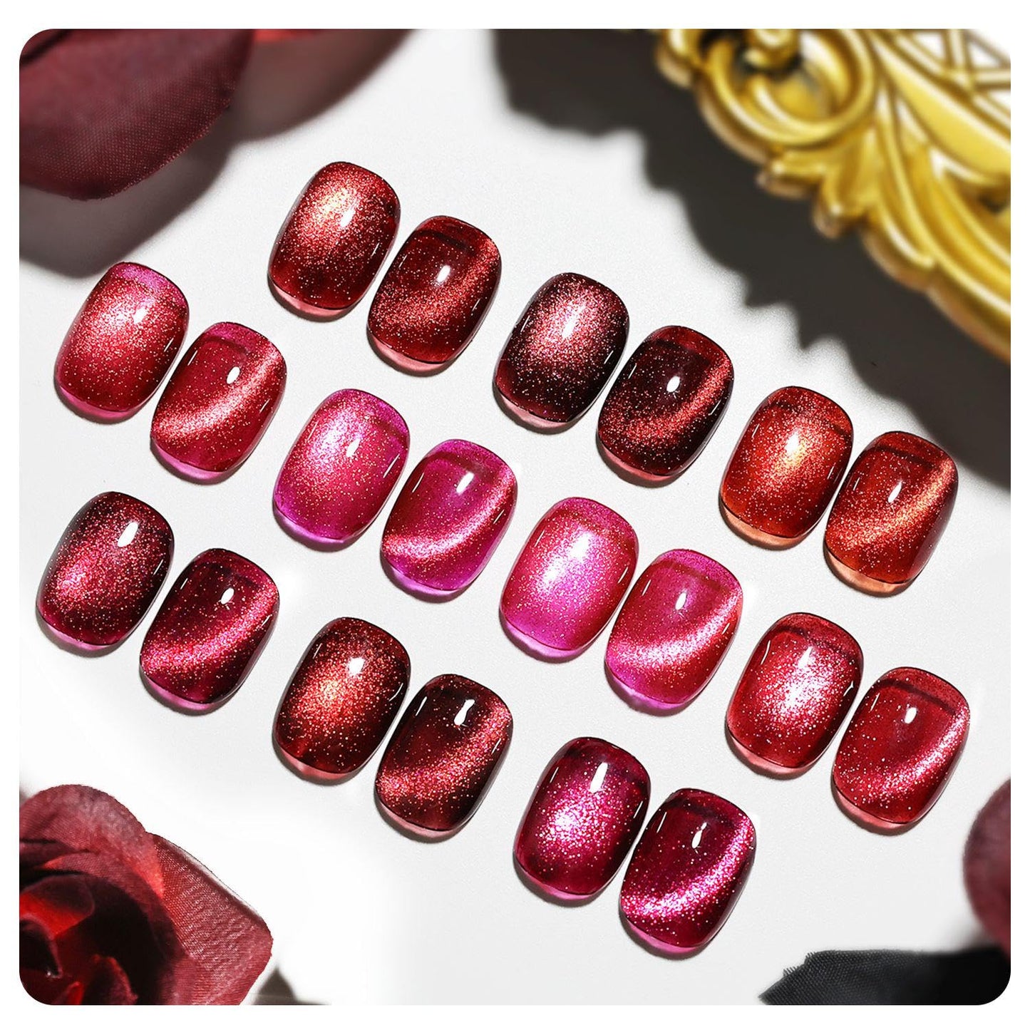 JODSONE Cat Eye Gel Nail Polish Set Limited Burgundy Red with Base Coat Top Coat & Magnet Stick Elegant Romantic Salon Nail Art Manicure Gift for Women
