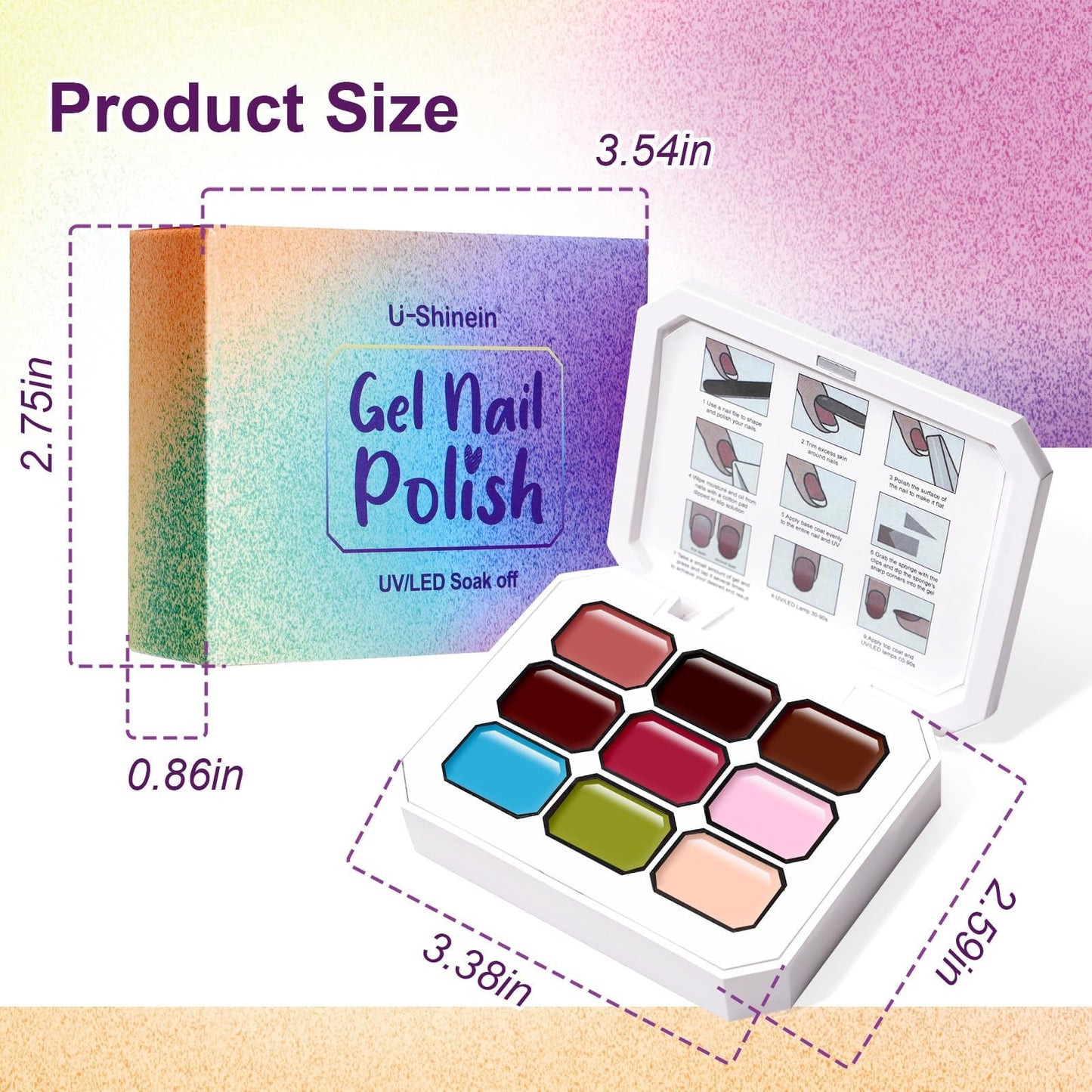 U-Shinein Gradient Painting Gel Set, 9 Colors Ombre Gel Nail Polish Red Brown Light Blue Pink Sponging for Pigment Pat Aura Nails French Manicure Soak Off UV Canyon Bloom
