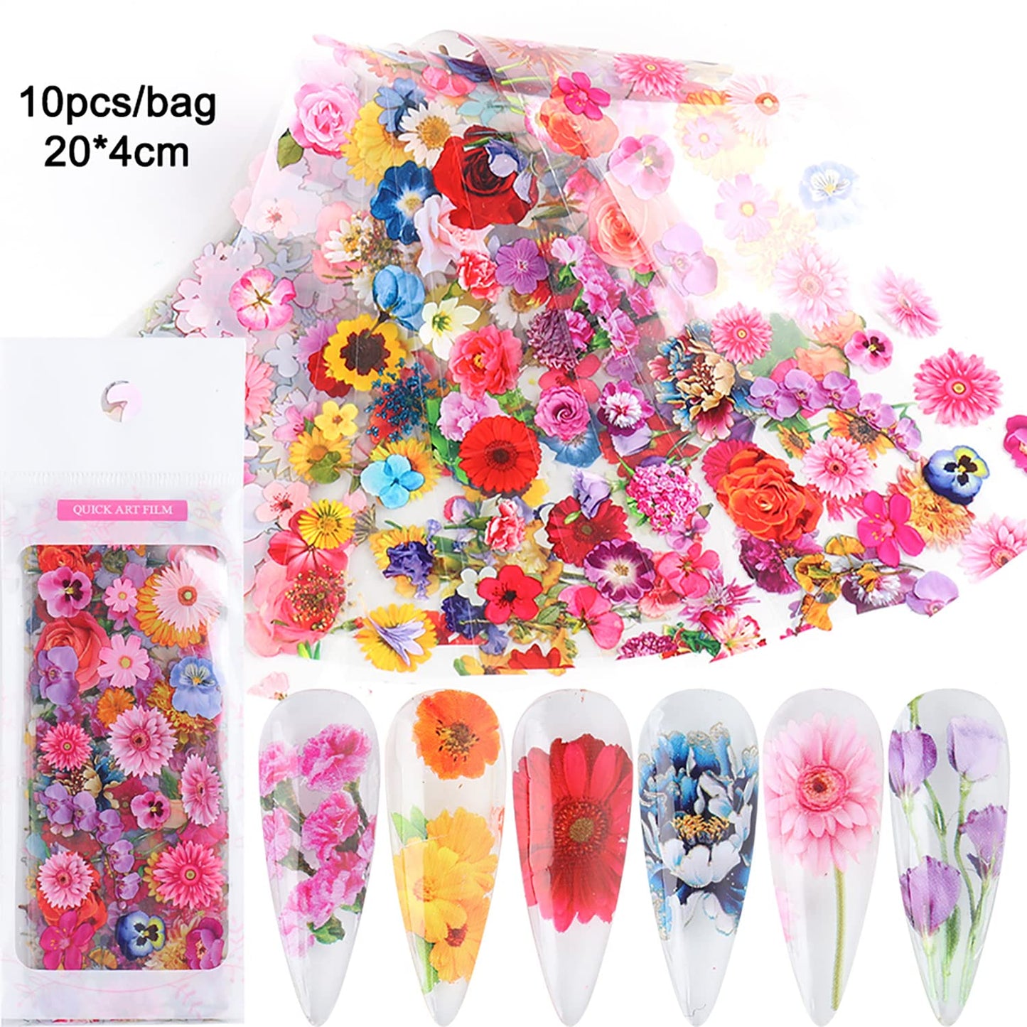 Holographic Nail Foil Transfer Stickers Decals, Flowers Nail Polish Sheets Sky Starry Paper Transfer Foils Floral Nails Supplies for Nail Transfer Glue Polish, Women Manicure Nail Film Decorations