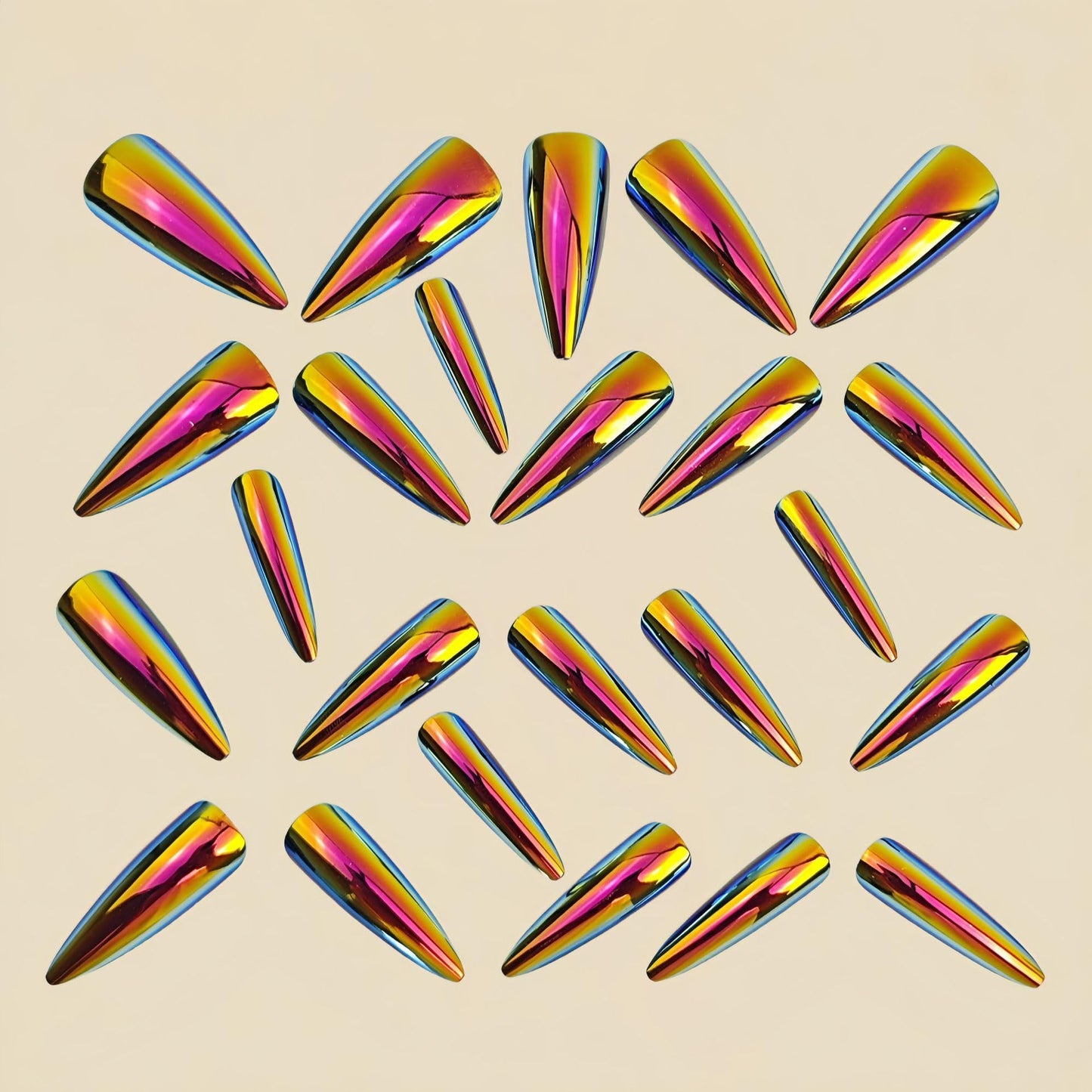Chrome Press on Nails Almond Medium Fake Nails with Gold Chrome Designs Metallic Laser Glossy Acrylic False Nails Shiny Full Cover Glue on Nails Reusable Stick on Nail for Women 24Pcs