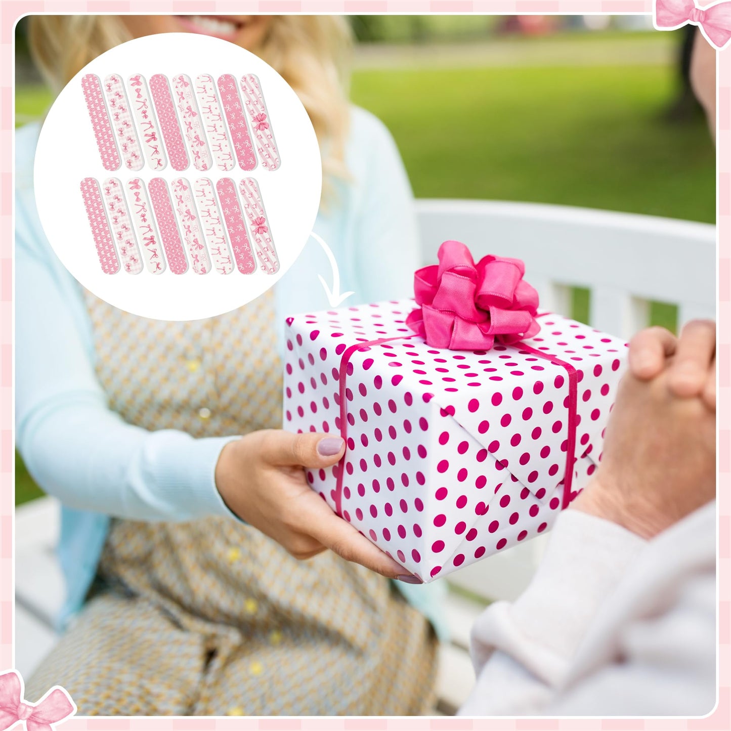 H1vojoxo Coquette Pink Bow Nail Files - 48pcs Coquette Pink Bow Double Sided Emery Boards for Girl’s Birthday Gifts Spa Party Emery Boards for Women Employee Coworkers Staff Wedding Party Nail Files