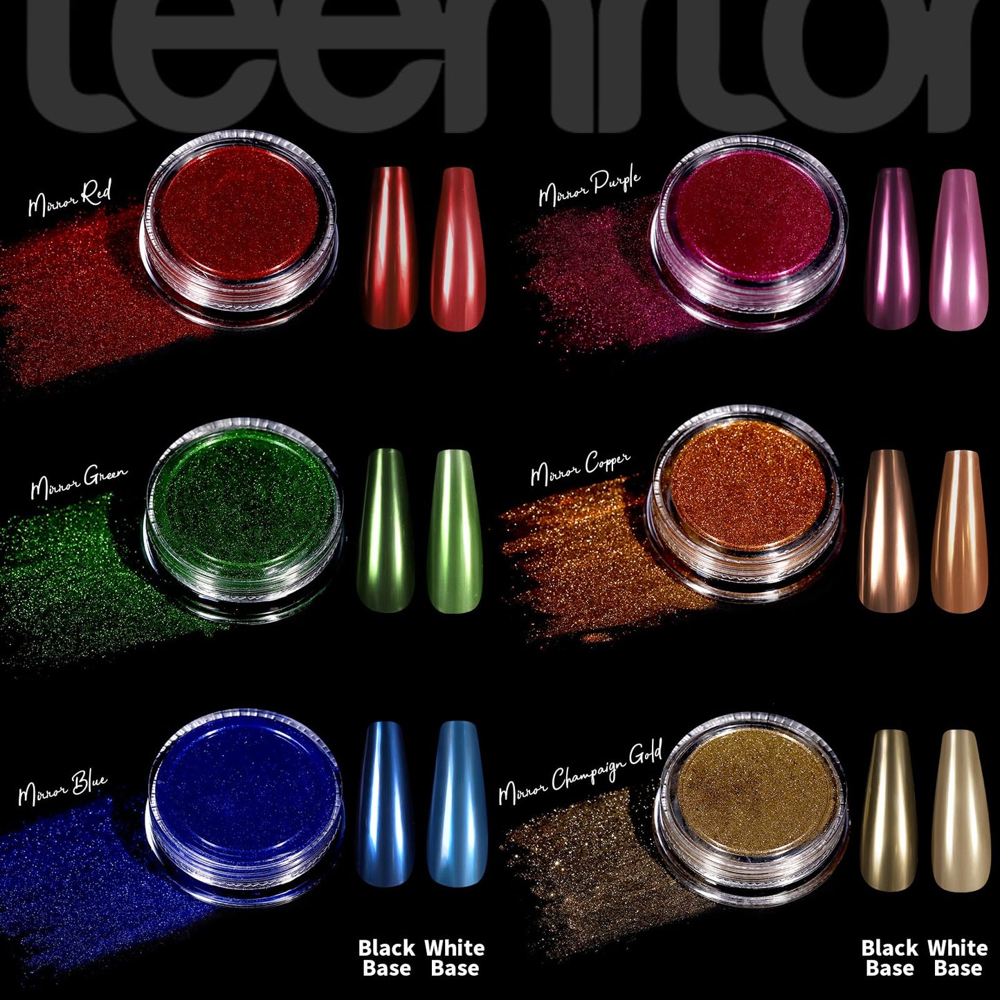 Teenitor Chrome Nail Powder Kit, 14 Pots Nail Chrome Powder with Nail Charms and Gems, Gold Chrome Nail Powder, Silver Red Mirror Effect Crome Powder for Gel Nails, Nail Supplies Nail Design Tools