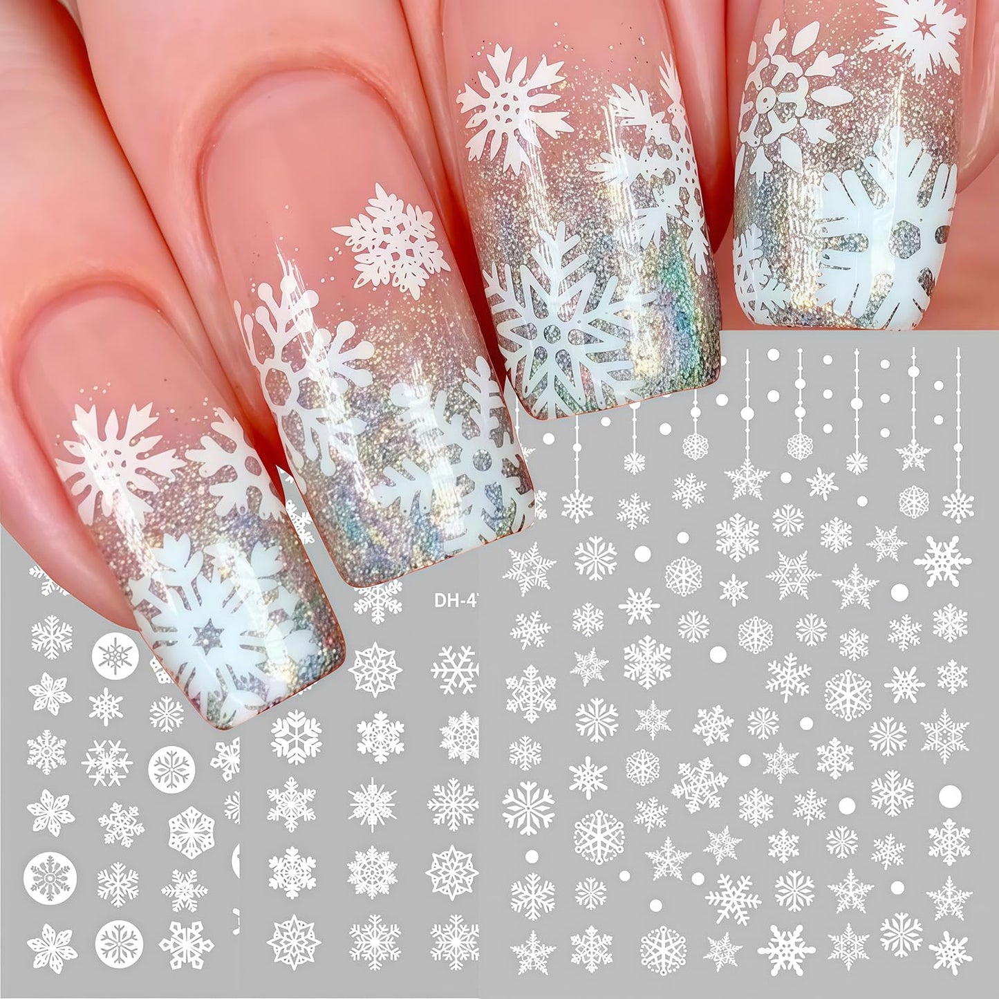6 Sheets Christmas Snowflake Nail Art Stickers Winter Snowflakes Nail Decals Self Adhesive Embossed Snowflake Christmas Tree Bow Holly Leaves Nail Stickers for Women New Year Xmas DIY Manicure
