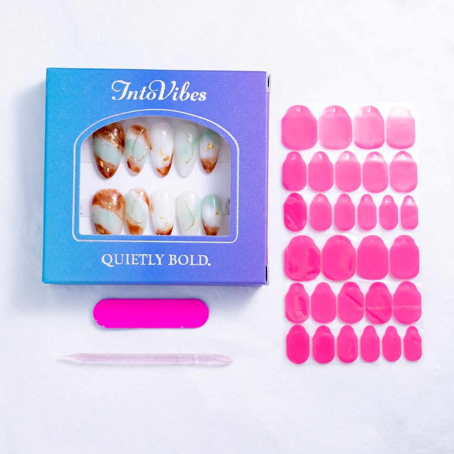 IntoVibes 10 Pieces Handmade Press On Nails Medium Almond, Green And WhiteThickened False Nails With Gold Thread Embellishment, Reusable Fake Nails Almond, Reusable Acrylic Nails (M)
