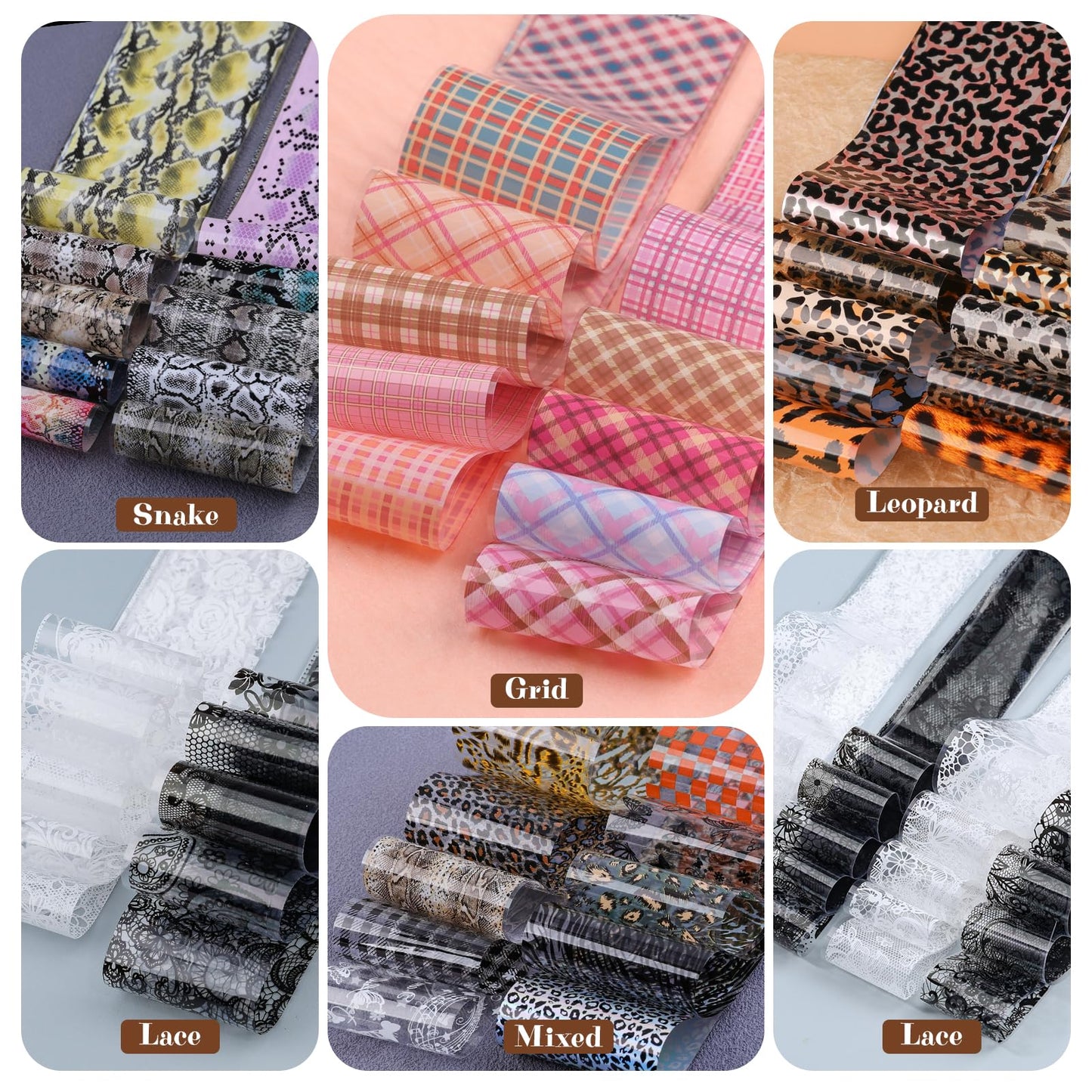 Plaid Nail Foil Transfer Sheets, 10 Rolls Pink Plaid Nail Stickers Transfer Foil with Checkered Prints for Nail Art, Starry Geometric Lines Manicure Wraps, Nail Foil Transfer Paper for Women