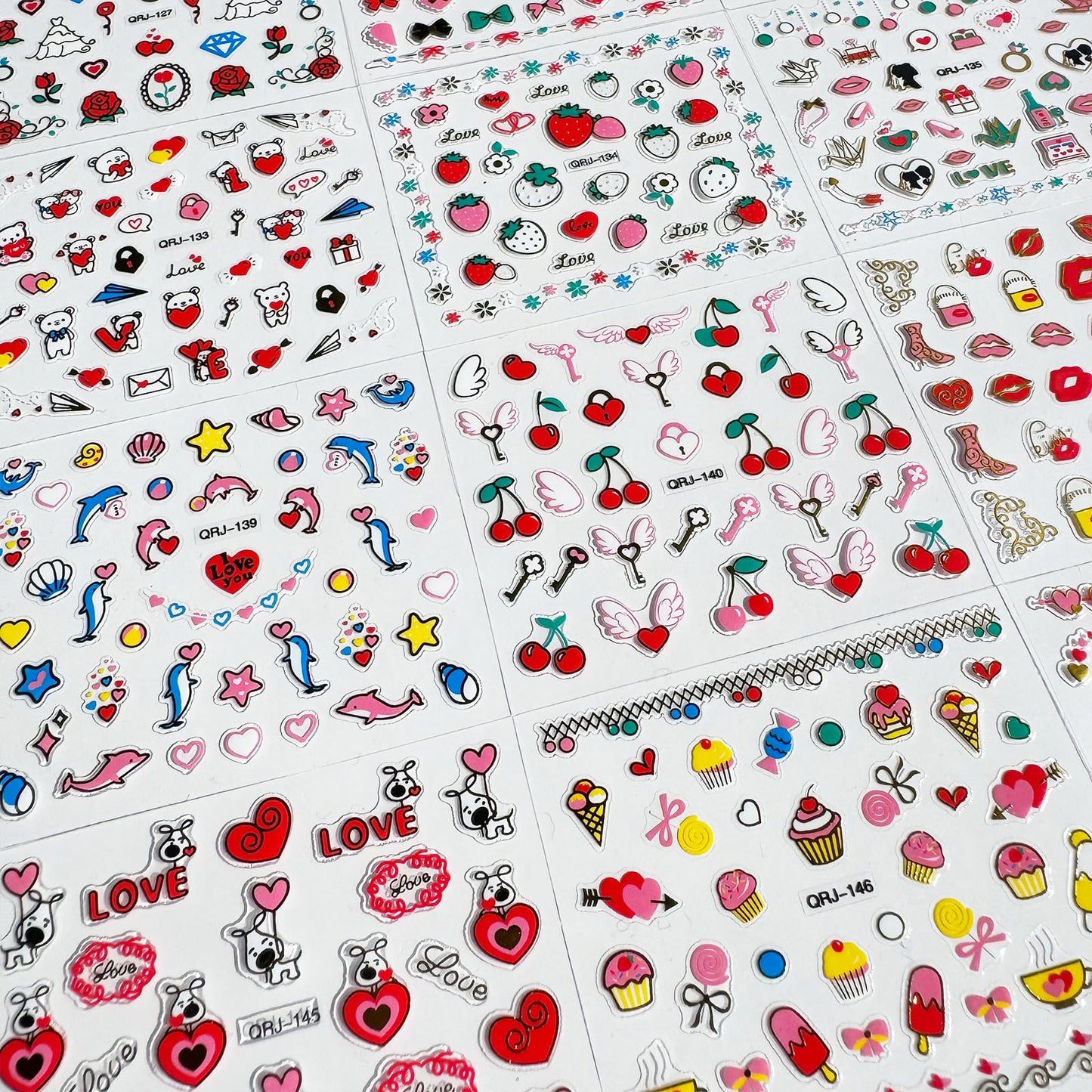 30 Sheets Heart Valentine Nail Art Stickers Decals 3D Self-Adhesive Pegatinas Uñas Red Heart Nail Decals Red Lips Rose Nail Supplies for DIY Acrylic Nail Art Decoration for Women and Girls