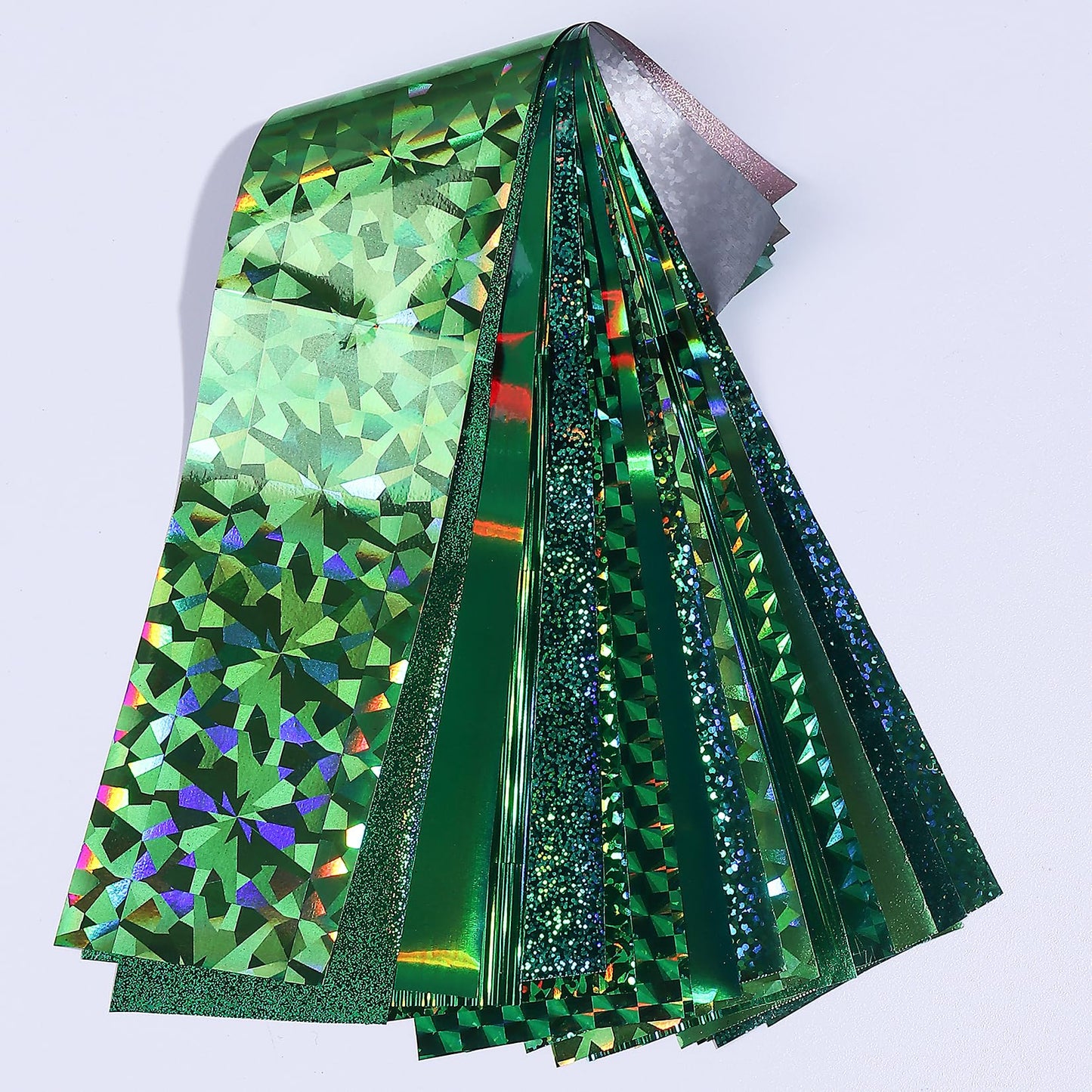 Green Holographic Nail Foil Transfer Nails Art 20PCS St. Patrick's Day Nail Foil Sheets Laser Geometric Iridescent Green Nail Design Stickers Decals DIY Starry Paper Manicure Supplies