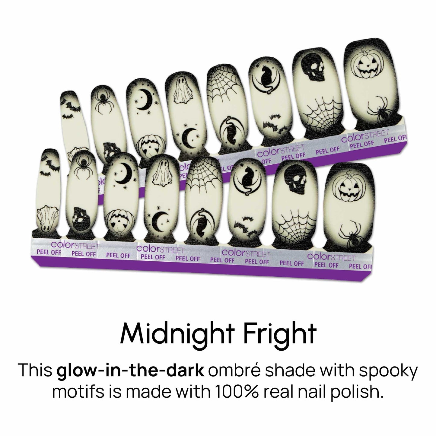 Color Street - Midnight Fright Nail Polish Strips - Real Nail Polish Stickers for Costume, Cosplay, Party & Festival Looks - 16 Double-Ended Strips