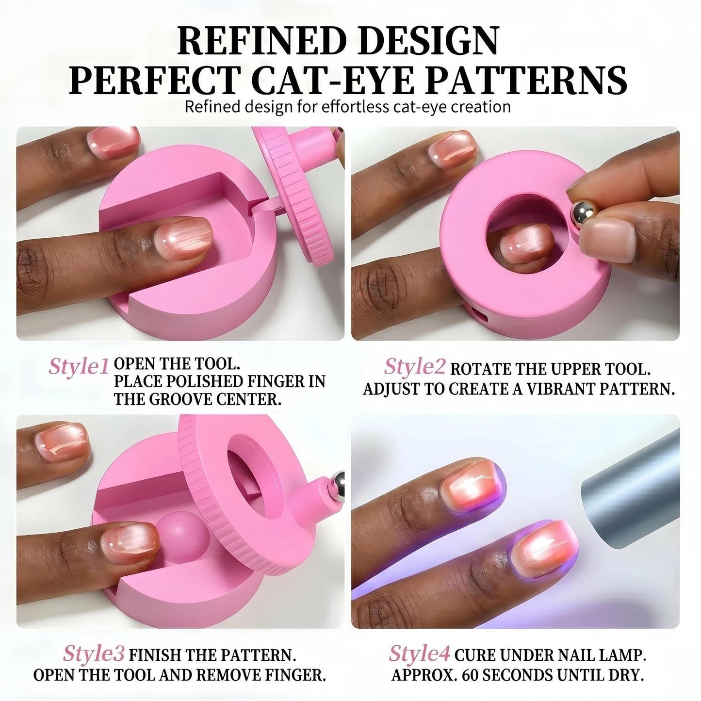 360°Rotating Cat Eye Magnet Tool with Ball Magnet, Uniform Magnetic Force for Beginners DIY Glossy & Salon Cat Eye Nail Designs