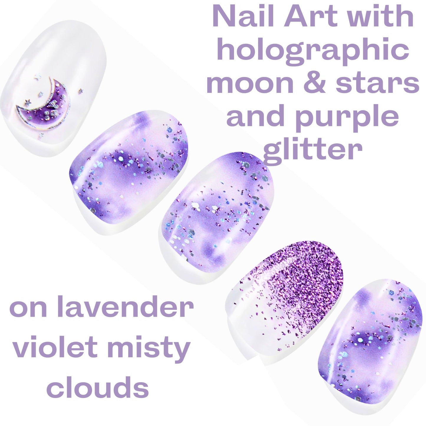 ALICE & BELLA Semi Cured Gel Nail Strips-20 PCS Purple-Blue Holographic Star-Studded Nail Strengthening Gel Stickers, Use with UV Light Lamp, Salon Quality Manicure Wraps (Misty Dream)
