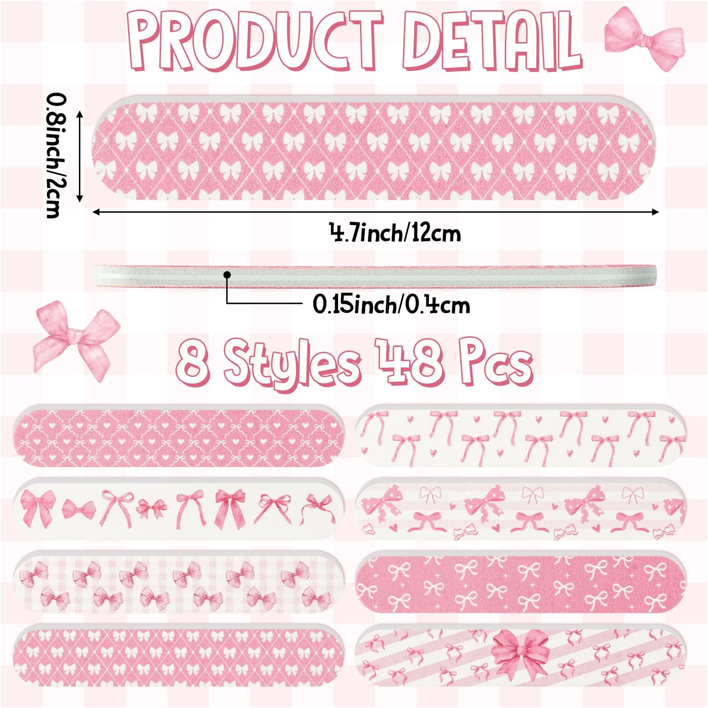 H1vojoxo Coquette Pink Bow Nail Files - 48pcs Coquette Pink Bow Double Sided Emery Boards for Girl’s Birthday Gifts Spa Party Emery Boards for Women Employee Coworkers Staff Wedding Party Nail Files