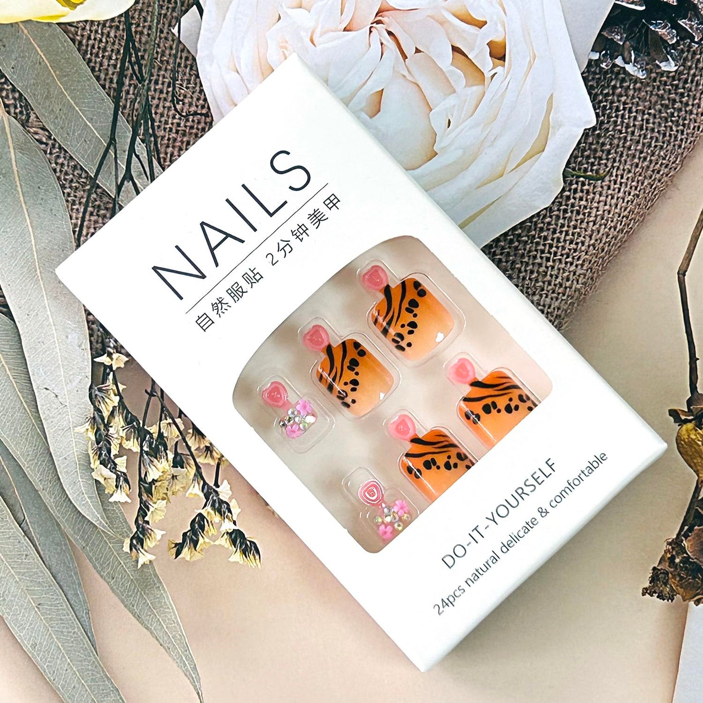 FIEONCIY Press on Toenails with Designs Acrylic Fake Nails for Toe Artificial False Nails with Charms Press on Toe Nails for Spring Summer Stick on Toenails for Women Girls(WSJ2503)