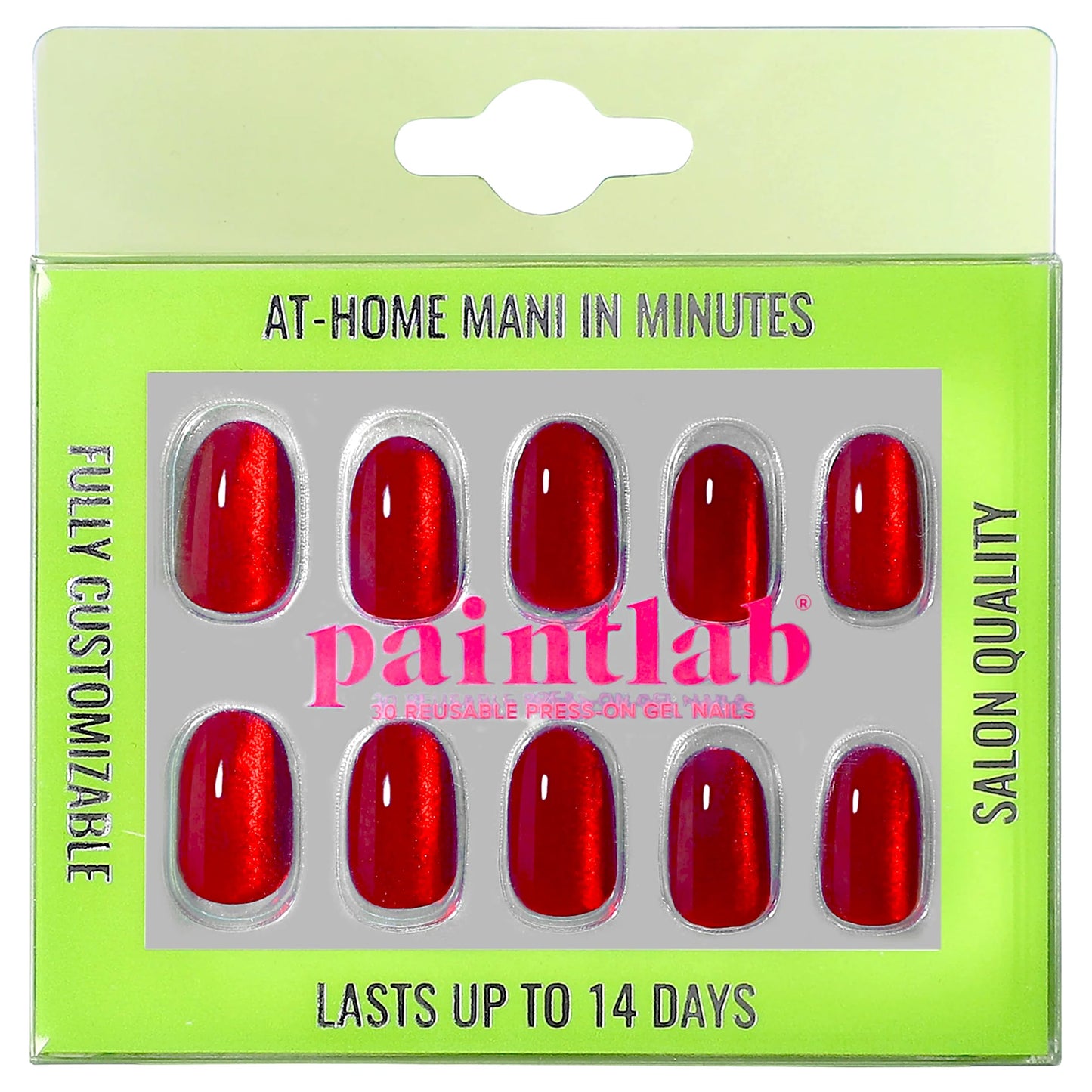 PaintLab Press On Nails - Red Ruby Cat Eye Oval Fake Nails, 30 Nails in 15 Sizes with Glue, Reusable Salon Quality Press On Nails
