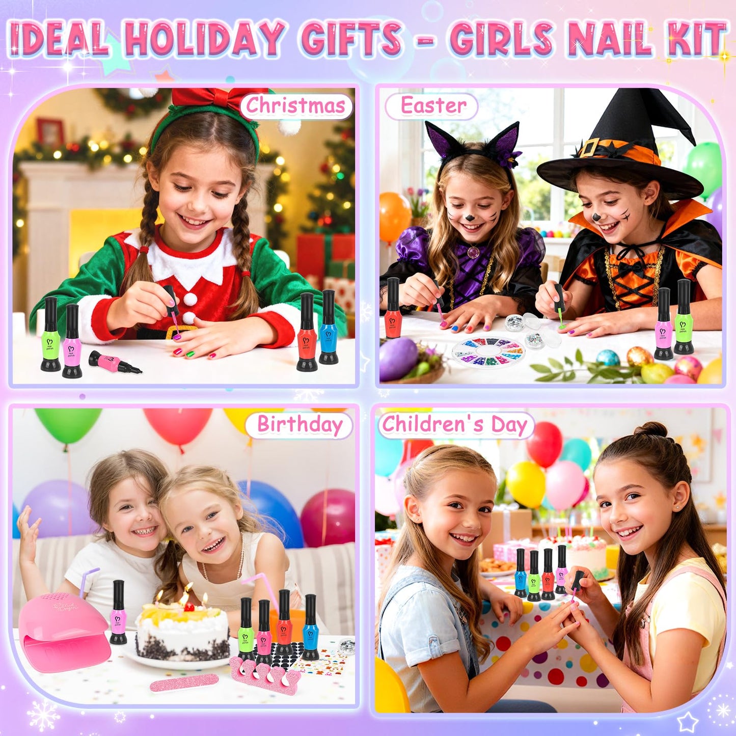 Kids Nail Polish Set for Girls, 34PCS Nail Art Kit with Nail Dryer & Storage Box, Non Toxic Quick Dry Kit and Fake Nails for Kids, Girl Toys Age 8-12, Halloween Birthday Christmas Gifts for Girls 8-12