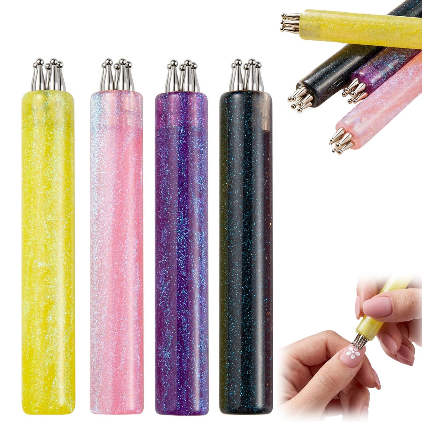 5 Petal Flower Nail Dotting Pen, Flower Dotting Tools Nail Art, Nail Art Dotting Tools, Flowers Design Tool,1.8mm Fine Tip Rhinestone Pickers for DIY Nail Art for Beginner Enthusiast Women (4 PCS Mix)