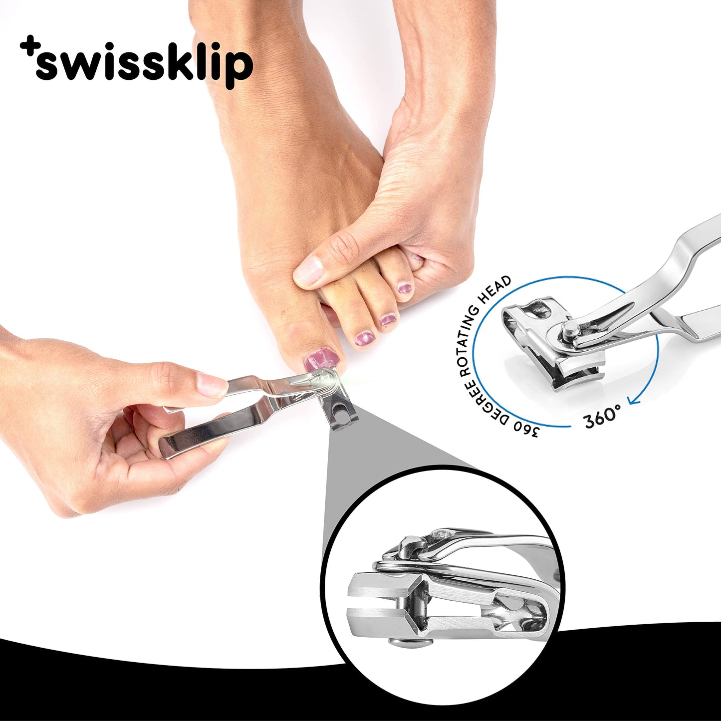 Swissker by Swissklip Nail Clippers for Men & Women I Finger Nail Clippers for Adult with 360 Degree Rotating Head I Fingernail Clippers for Women I Surgical-Grade Stainless Steel Material (2 Pack)