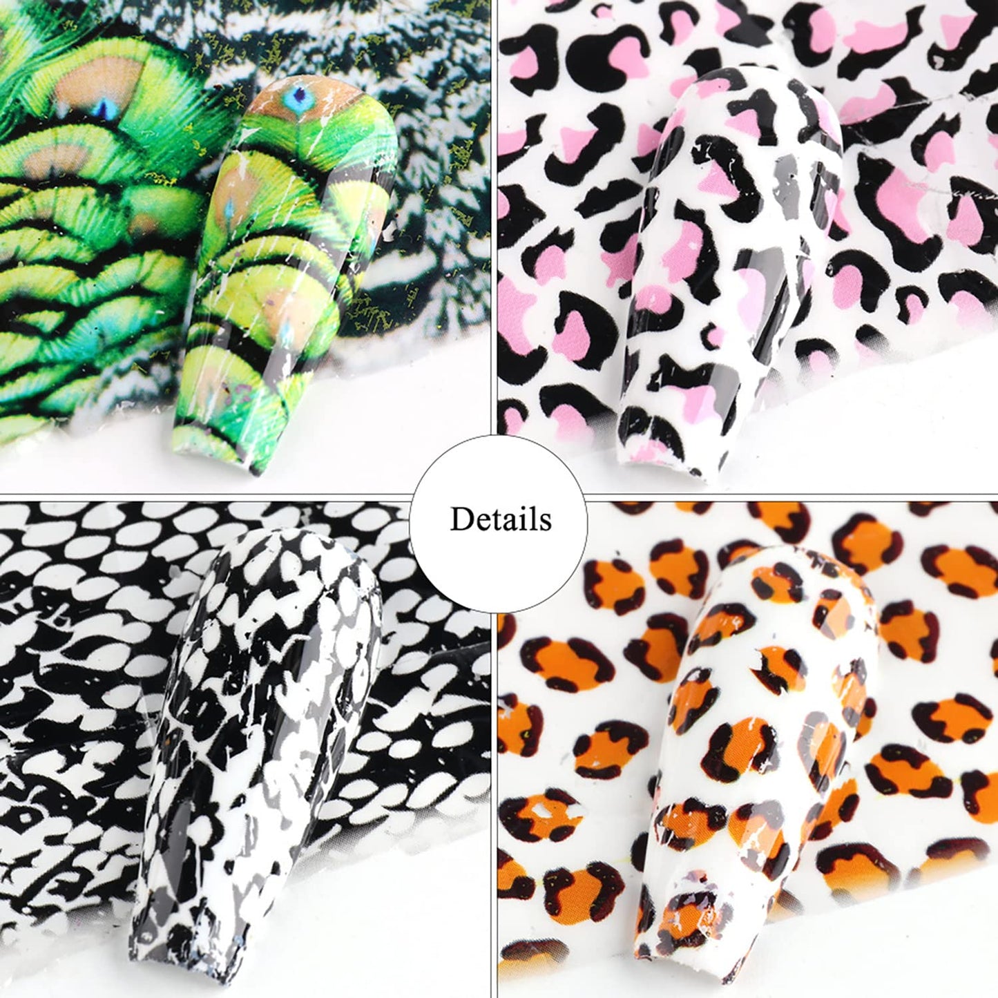 Holographic Nail Foil Stickers - Animal Print Decals, Leopard Snake Nails, Starry Sky Paper Transfer Foils for Women & Men Manicure