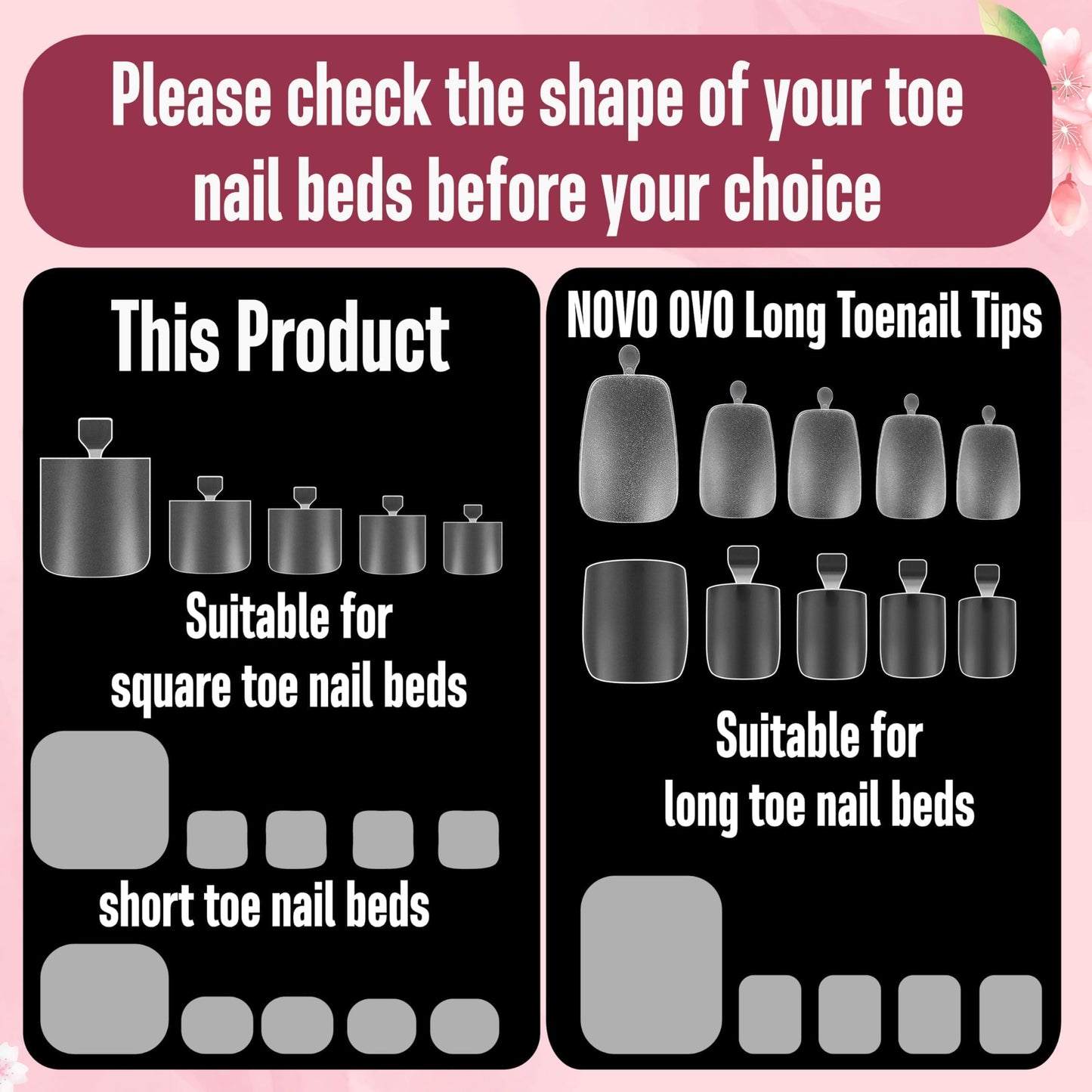 NOVO OVO Sharp Square Toe Nail Tips Press on Full cover, Soft Gel False Toenail Extension Kit, Pre-etched Clear Double Matte Fake Longtoes Claw for Salon DIY Acrylic Pedicure x 15 Sizes 240 Pcs