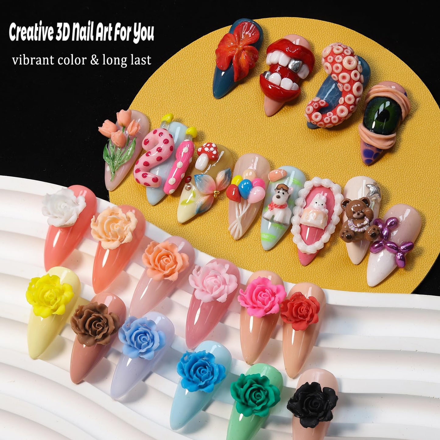 Fcozpjk 3D Sculpture Gel, 12 Colors Non-sticky Hand Builder Nail Gel Kit with Silicone Carving Pen Hard Gels for Nails Flowers Modeling Nail Clay Glue Painting Drawing Manicure Salon Supplies