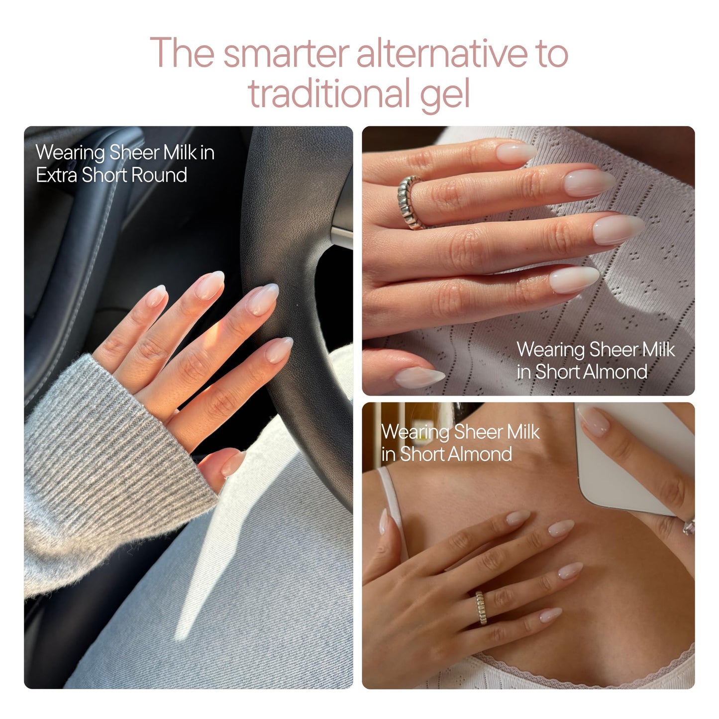 Celebritips Press On Nails - Salon U-ltimate™ | Sheer Milk, Extra Short Round Nails, Reusable | 16 sizes - 32 Nails Kit with Glue and Sticky Tabs