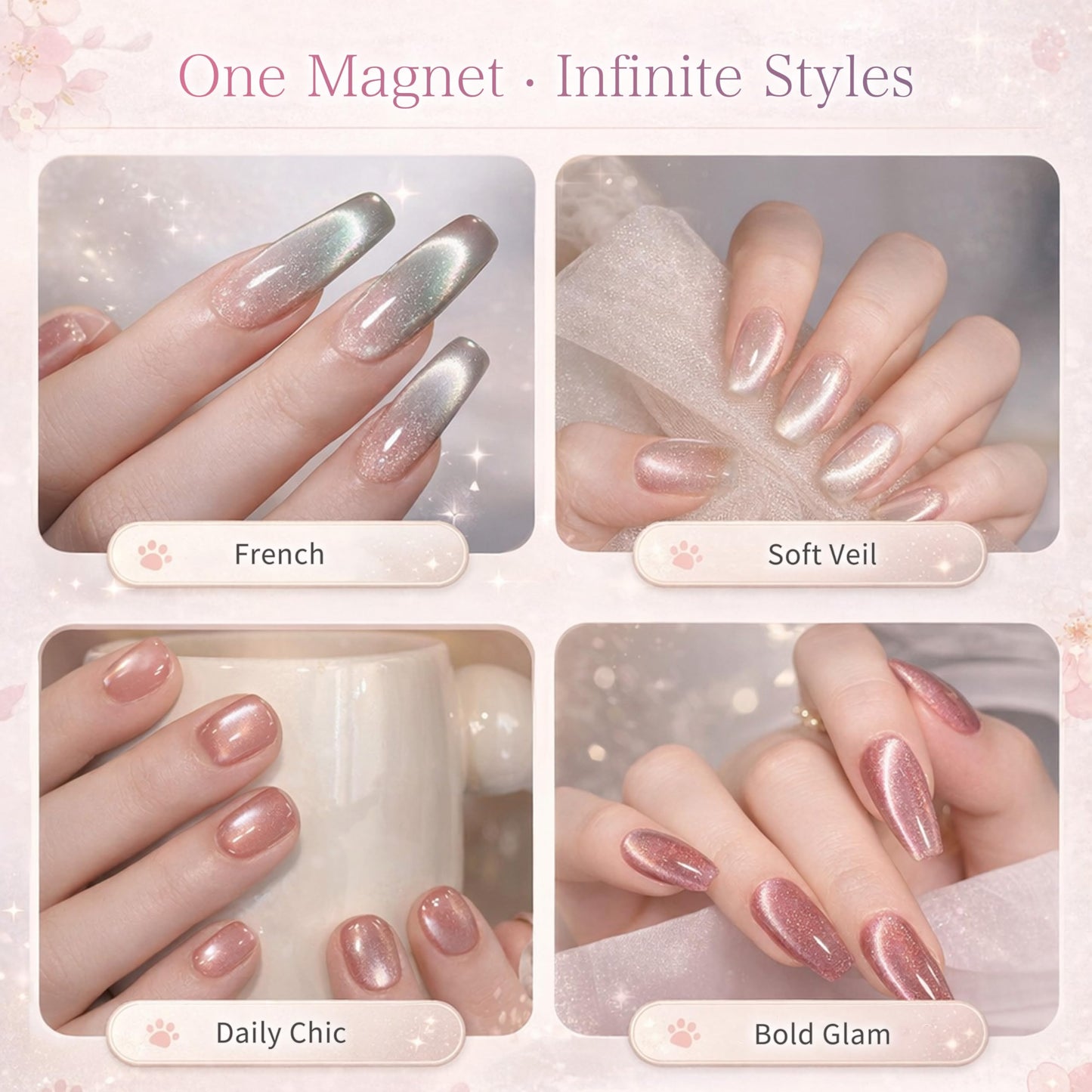 Sun&Beam Nails Cat Paw Magnet Stick for Cat Eye Gel Nail Art Tool with Heart & Bunny Light Effects (White)