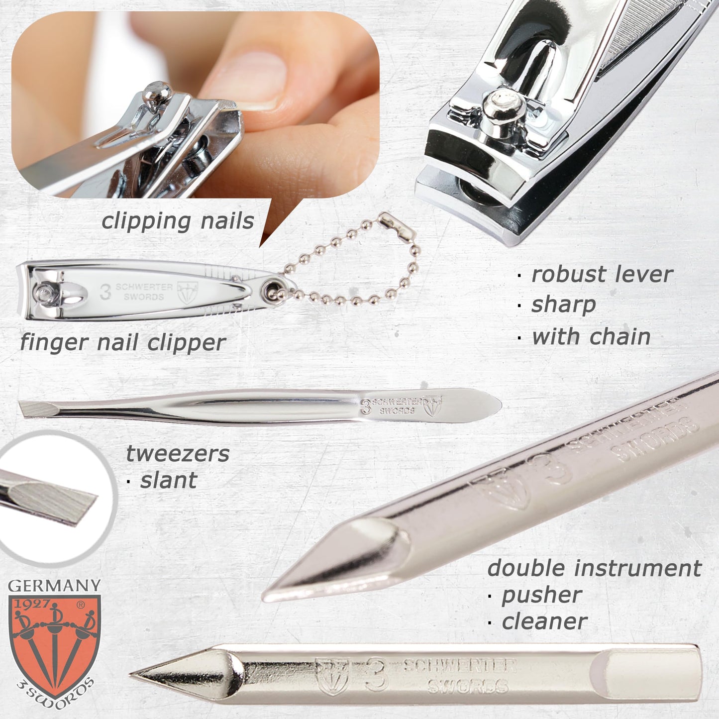 3 Swords Germany - brand quality 7 piece manicure pedicure grooming kit set for professional finger & toe nail care scissors clipper fashion leather case in gift box, Made by 3 Swords Germany (6301)