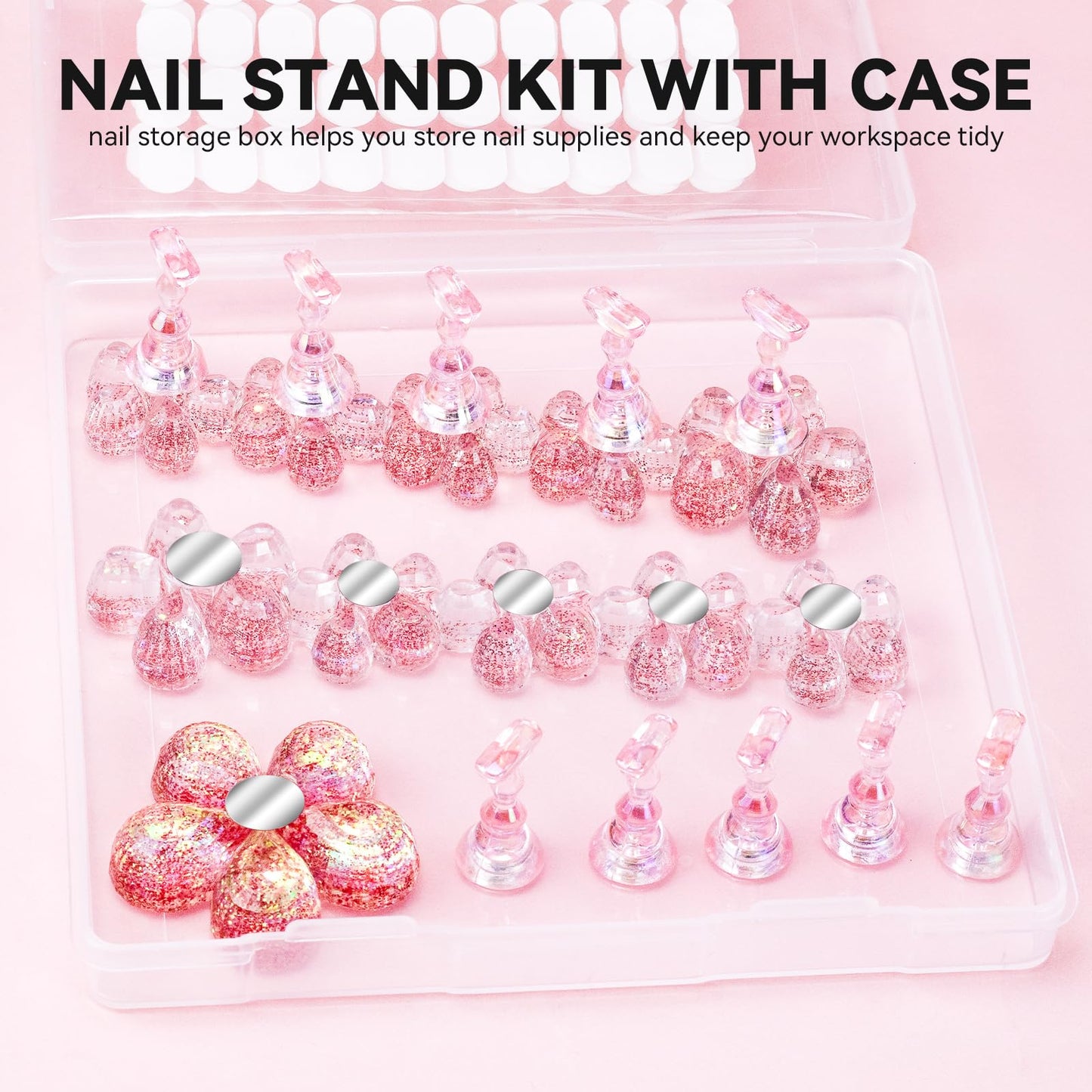 ESUOHYM Nail Stand for Press On Fake Nails Painting Display Practice, Powerful Magnetic Nail Holder for Diy Design, Single Flower Nail Stand with 200 PCS Double-Sided Tapes, Nail Tools for Home Salon