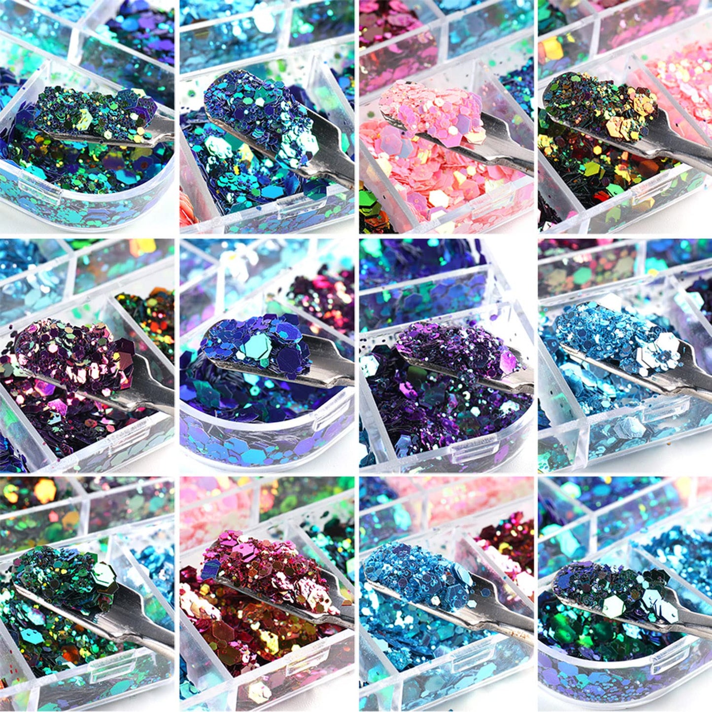 Chameleon Nail Art Glitter Sequins, 3D Sparkly Nail Flakes Decorations, Holographic Laser Gradient Nail Art Design, Shiny Glitters Powder Accessories Supplies for Women Girls, DIY Resin Nail Art Tips