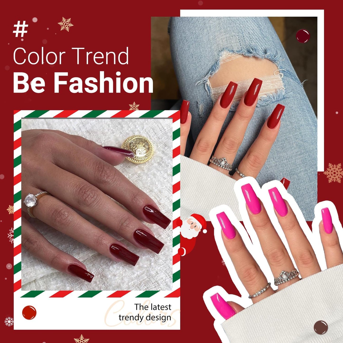 Wine Red Press On Nails Medium Long Square, Xcreando Medium Coffin Nails Acrylic Press ons Glue on Nails, Solid Color Fake Nail for Women, Natural Thick Artificial Stick on