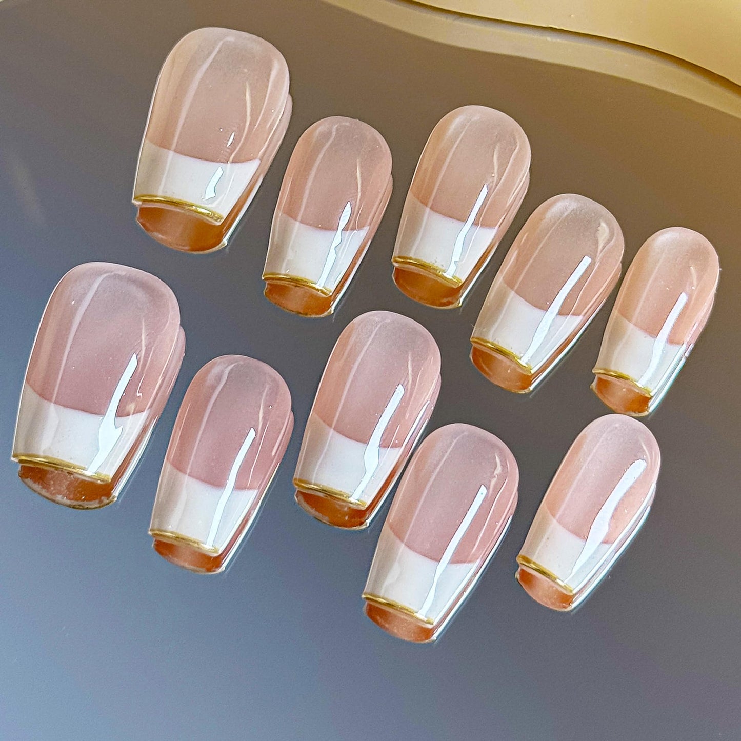 Pure Grace Nude French Tip Press On Nails 10PCS, Classic French Manicure Fake Nails with Soft Nude-Pink Base & Crisp White Tips, Elegant Minimalist Acrylic/UV Gel Press-Ons for Women (light pink, S)