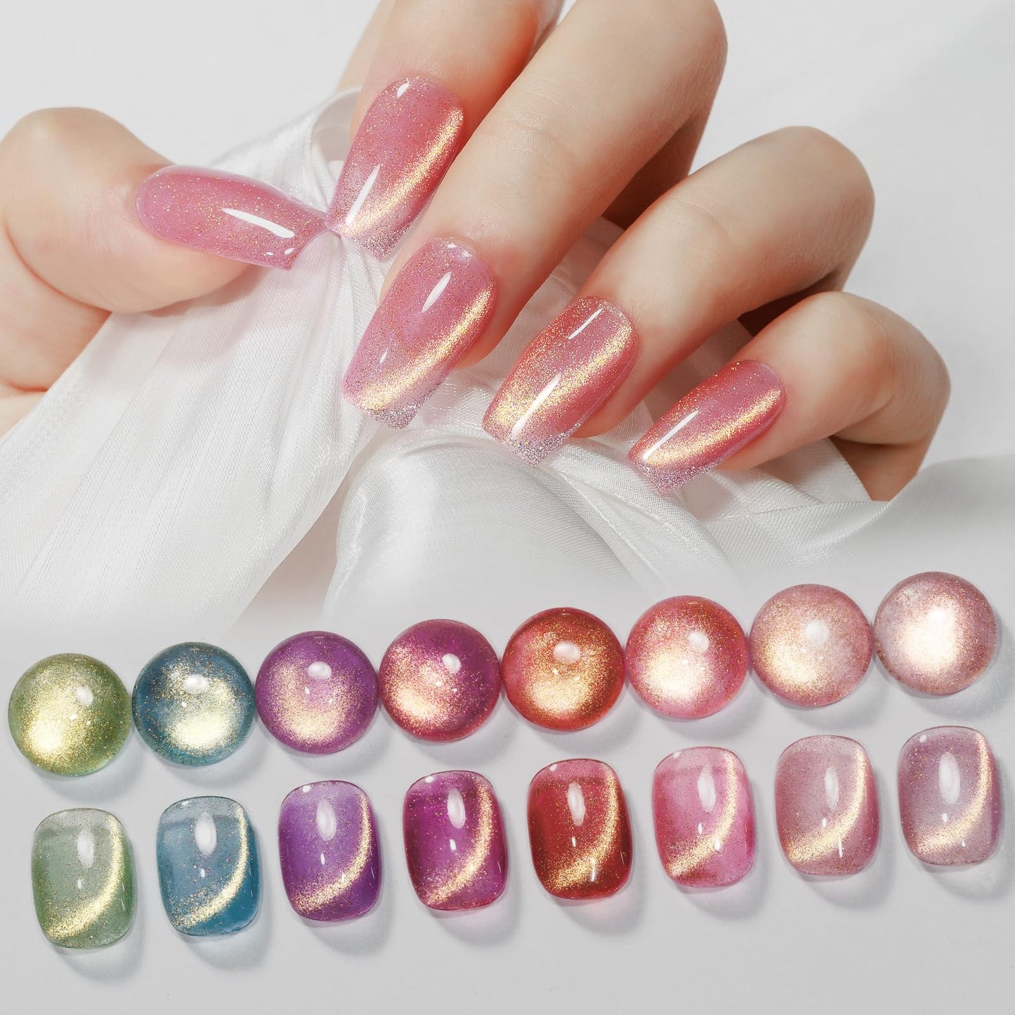 MIZHSE Cat Eye Gel Nail Polish, Magnetic Gel Polish Set with Magnet, Shimmery Cateye Effect Neon Pink Green Purple Colors Soak Off Nail Art Manicure Home Gift for Ladies