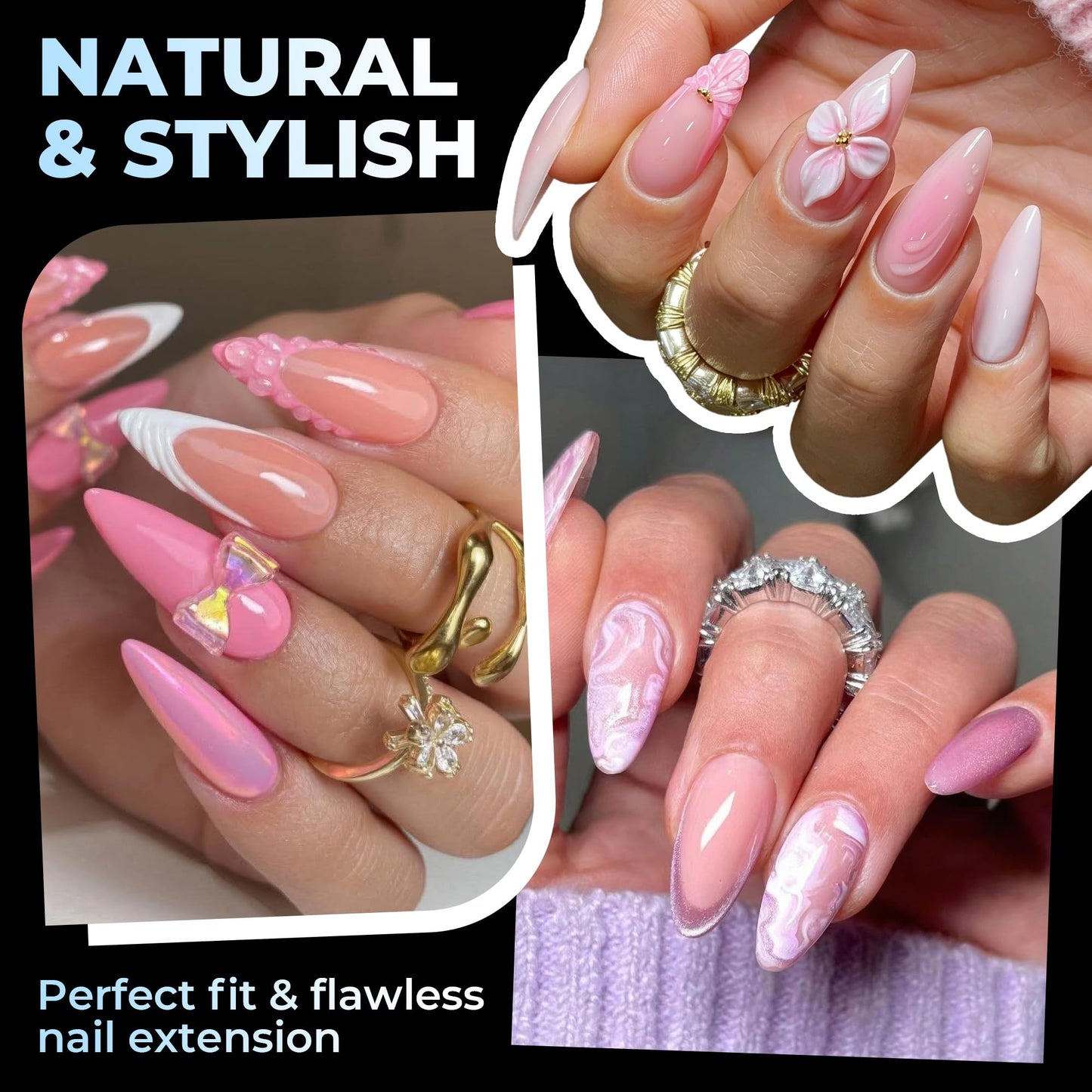 UNA GELLA Stiletto Gel Nail Tips Medium 15 Sizes 300PCS Pre-Etched Clear Acrylic Nail Tips Easy DIY Salon Stiletto Almond Press On Nails Snug Fit Full False Fake Tips Extensions Long-Lasting Hold
