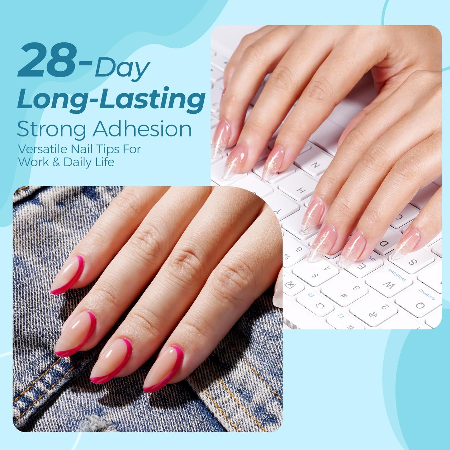 TOMICCA Short Almond Nail Tips Half Cover 504PCS Pre-Shaped Gel Matte Soft Acrylic Nail Tips Almond Shape No C Curve Clear Press On Nails Long Lasting DIY Home Salon Manicure 12 Sizes