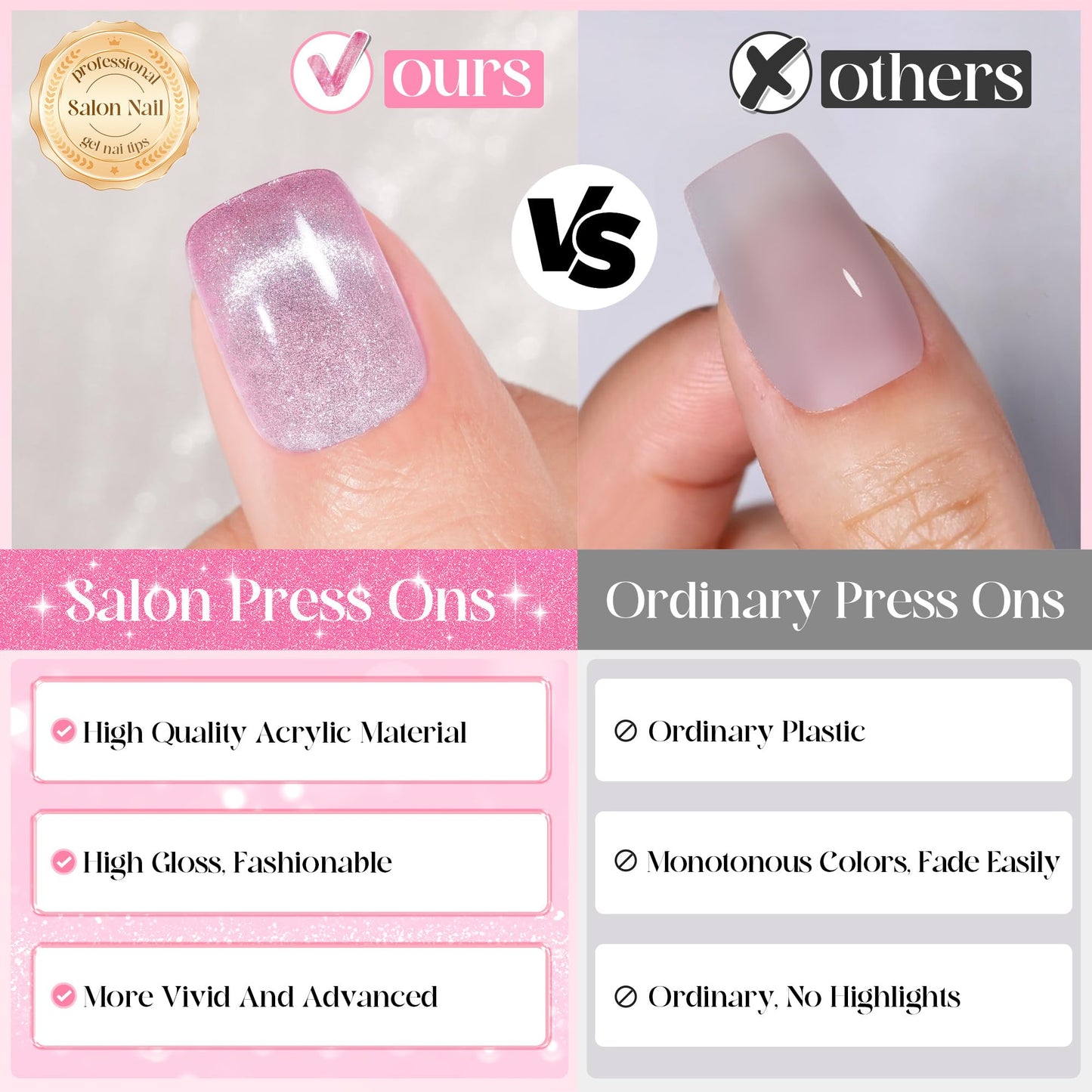 Press on Nails Short 10 Styles, Jofay Fashion 240Pcs Salon-Like Fake Nails with Cat Eye & French Tip Press on Nails Designs, Artificial Acrylic Gel Glue on Nails for Women