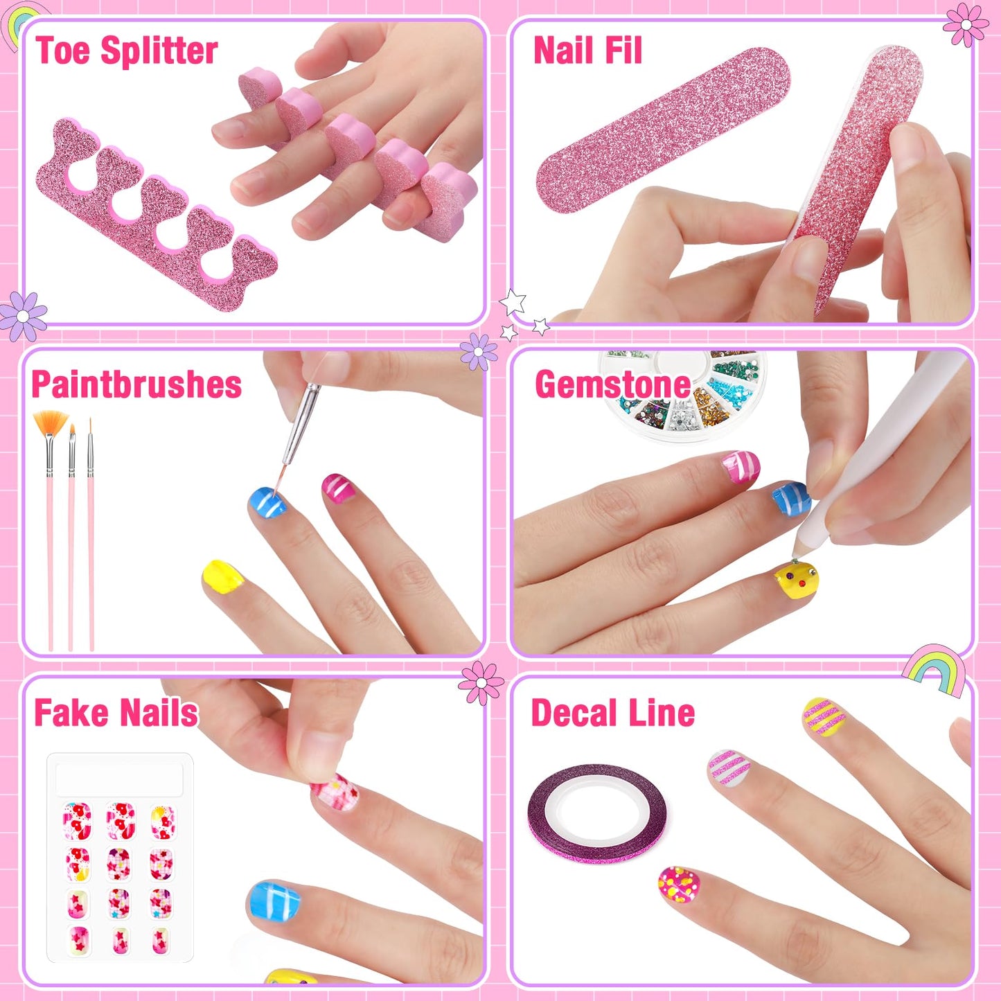 Meaicezli Kids Nail Polish Set for Girls, Nail Art Kit with Nail Dryer, Non-Toxic Nail Polish for Kids with Glitter and Fake Nails, Girl Toys Christmas Birthday Gifts for Girls 8-12