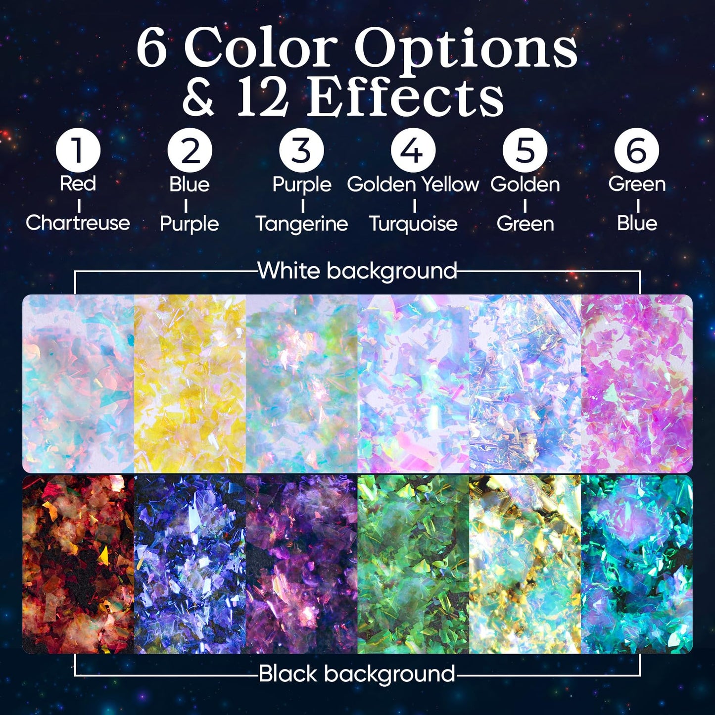 LET'S RESIN Opal Chameleon Flake, Transparent Glitter Flake for Epoxy Resin, 6 Colors Iridescent Color-Shift Pigment Powder for Resin Molds/Silicone Molds/Tumblers/Nail Art, Resin Supplies