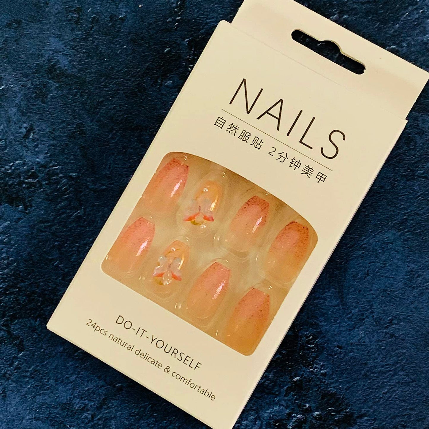 Press On Nails Square Medium Length, Artificial Acrylic Fake Nails With Butterfly Pearl Designs, 24Pcs Full Cover Reusable Coffin False Nails Set, Stick On Nails For Nail Art