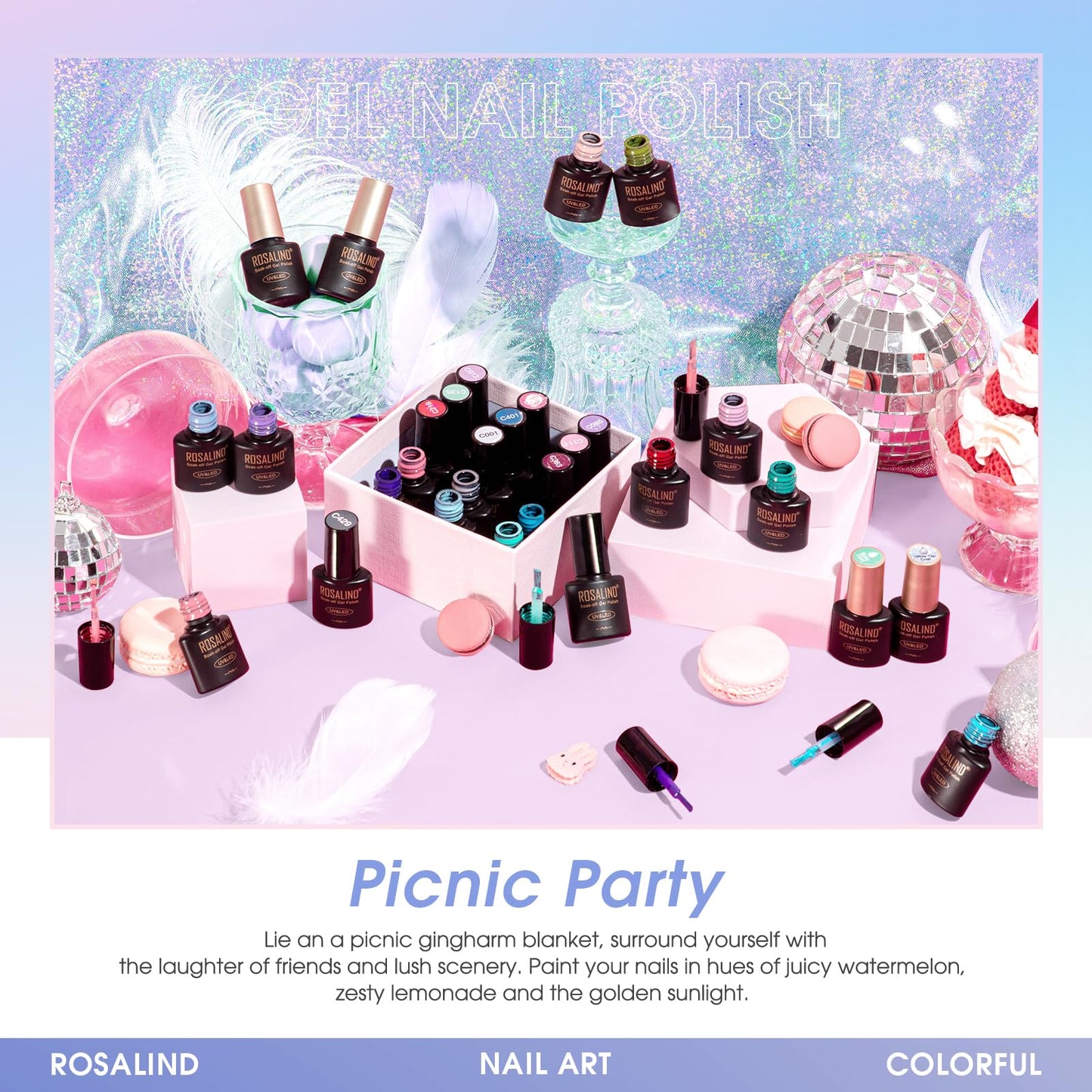ROSALIND 80 PCS Gel Polish Set with 5PCS Top Coat and Base Coat，75 Multi-Colred u v Gel Nail Polish Kit Soak Off Nail Set for Women