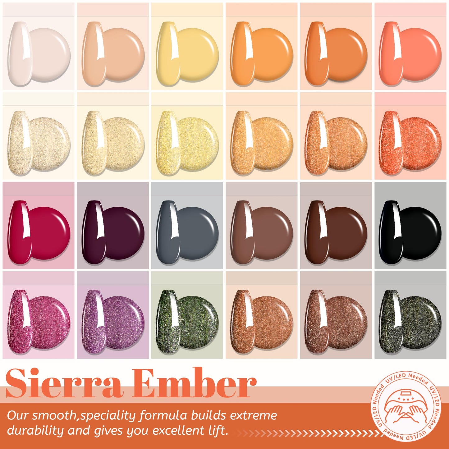 ABAC Fall & Winter Solid Gel Nail Polish Set Orange Yellow Brown Purple Grey Black Shimmer Colors w/Pro Brush No-Spill,Hema-Free Gel Nail Kit Gifts for Women All Season