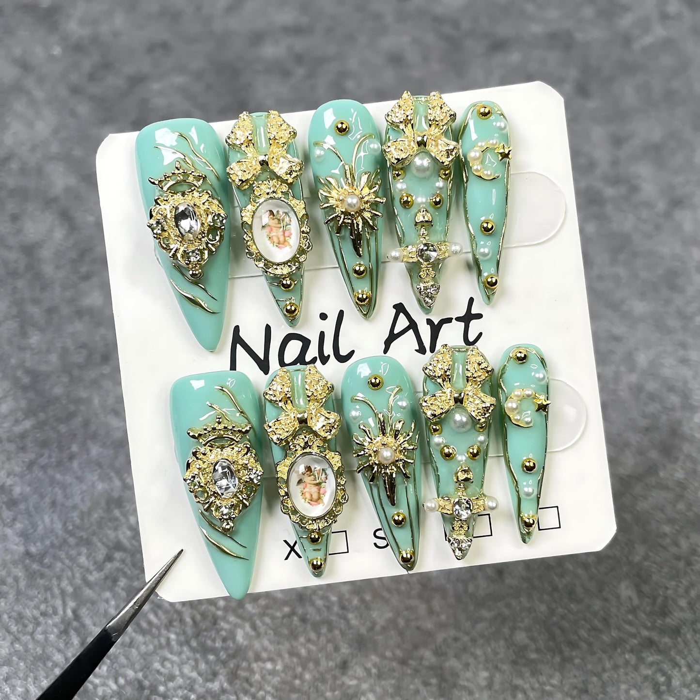 Handmade Press On Nails Almond Pink Homemade Press On Nails French Tip With 3D Design Flower Fake Nail Art For Women S