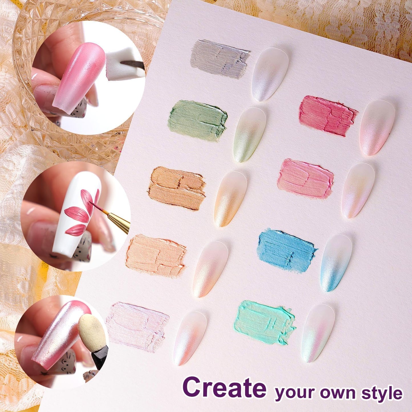 U-Shinein Gradient Painting Gel, 9 Colors Ombre Gel Nail Polish with Pearlescent Silk Satin Pigment Pat Nails Aura Nails French Manicure Soak Off UV Treasure of Pearl
