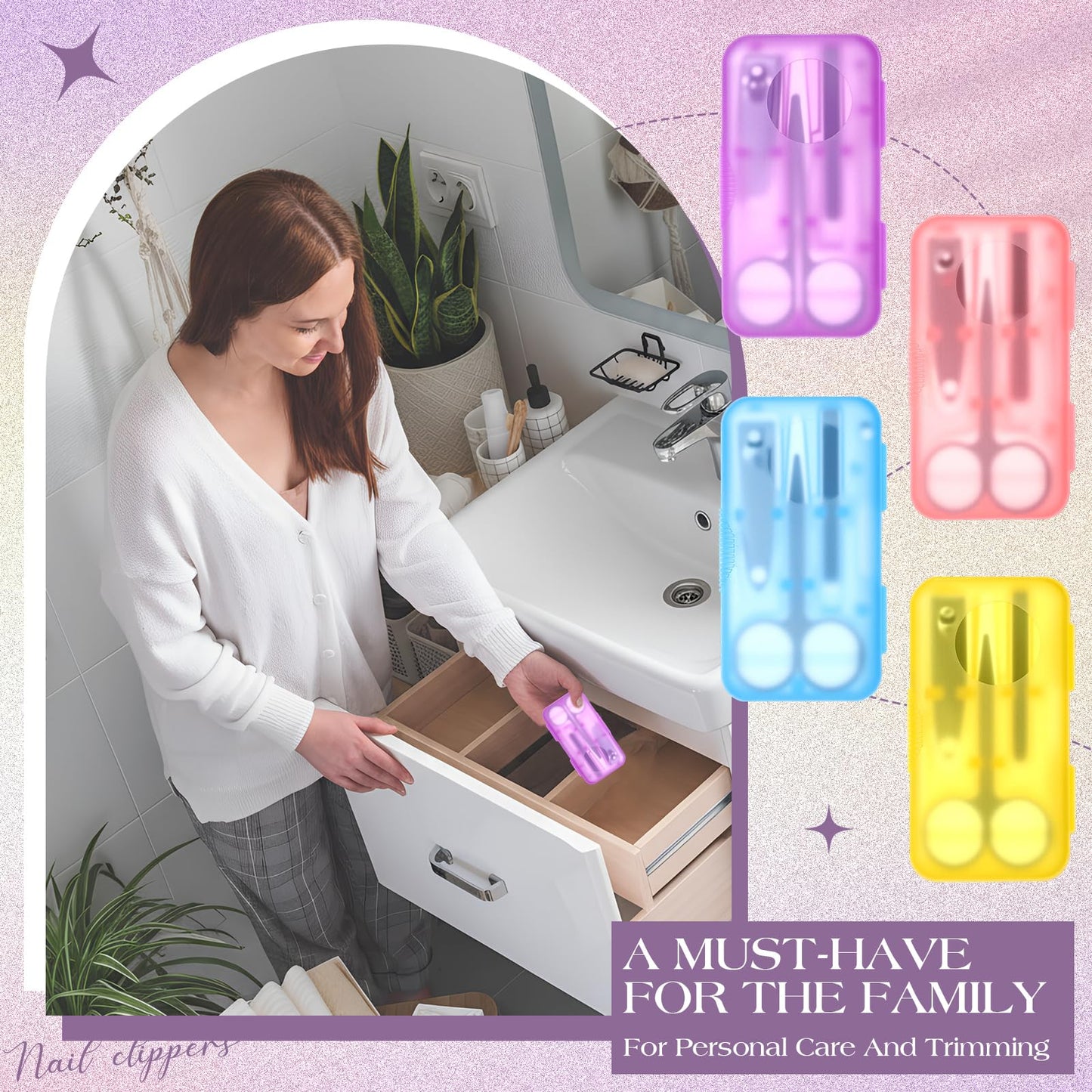 Oh Klyzo 50 Sets Nail Clipper Set 4 in 1 Manicure Kit Bulk Adult Metal Travel Fingernail Manicure Set with Case Individually Wrapped Personal Pedicure Kit Gift for Men Women Hotel(4 Colors)