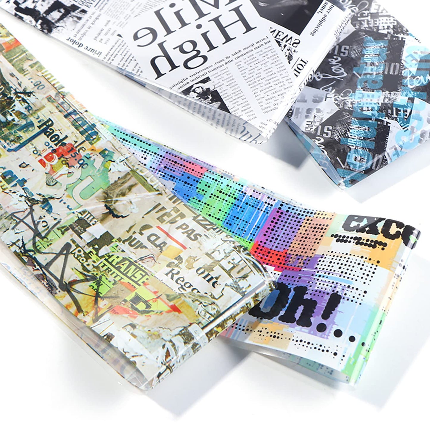 Holographic Nail Foil Transfer Stickers Decals, Funny Nail Polish Sheets, Newspaper Letter Nail Art Designs Acrylic Nails Supplies for Nail Transfer Glue Polish, Women Nail Decal Film Decorations