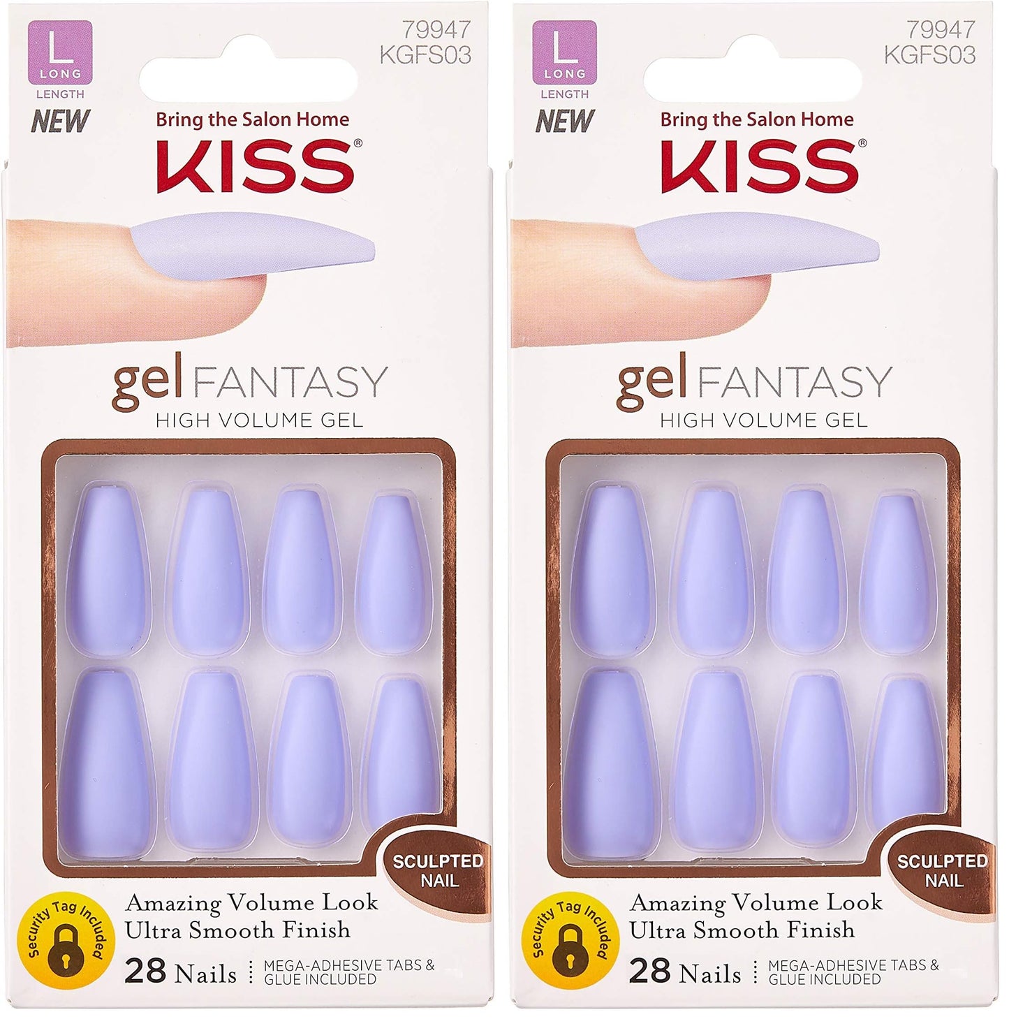 KISS Gel Fantasy Ready-to-Wear Press-On Sculpted Nails, "Night After", Long, Purple, High Arch Kit with Pink Glue, Manicure Stick, Mini File, and 28 Fake Nails (Pack of 2)