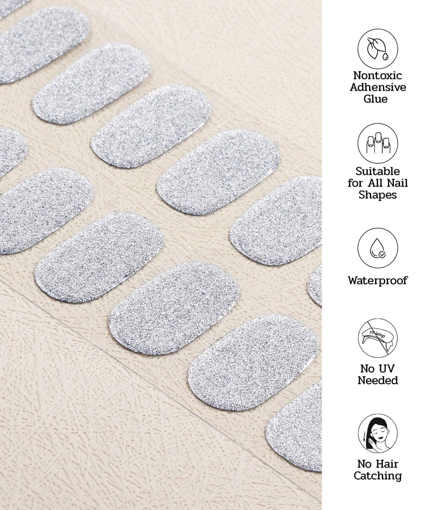 ruyeefam Nail Polish Strips (No UV Lamp Needed) - 22 Pcs Salon Quality Gel Nail Stickers - Long Lasting Wraps (Lunar Surface Light Grey)