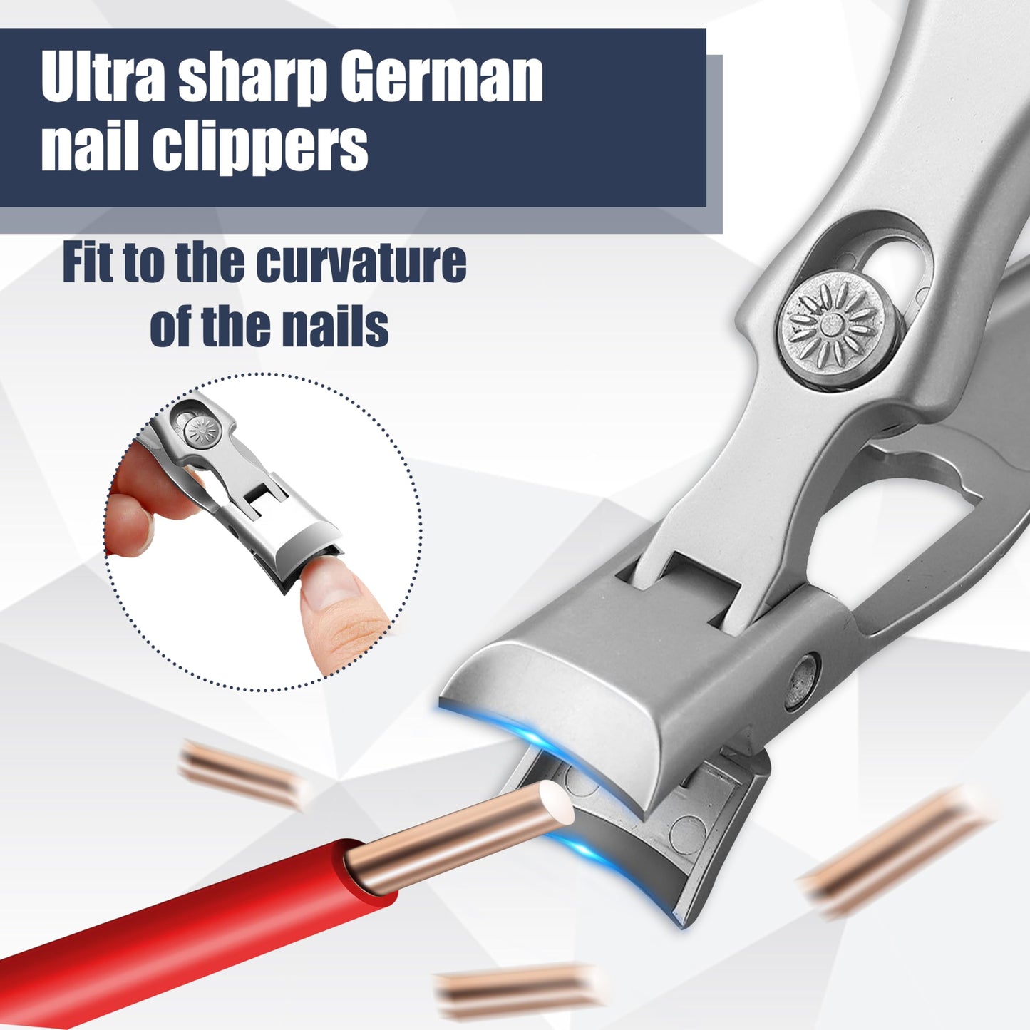 AGSIXZLAN German Nail Clippers Set for Men & Women and Seniors, Large Wide Jaw Opening,Anti Splash Design,Ultra Sharp Stainless Steel Heavy Duty fingernail & toenail Clippers for Thick Nails(Silver)